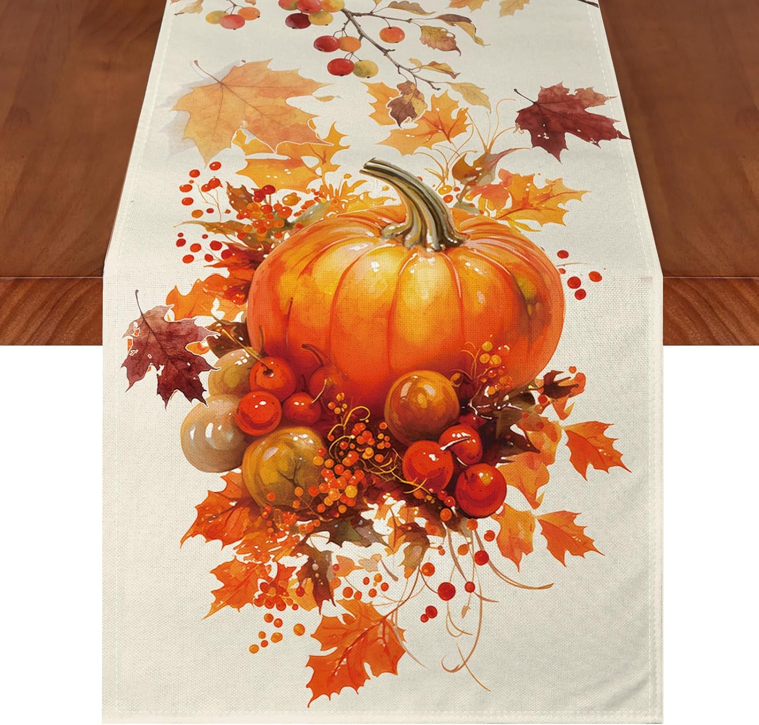 Thanksgiving Table Runner, Hello Fall Pumpkin Hawthorn, Fall Table Decor Centerpieces for Home Kitchen Party Decorations 13x72 Inch Hello Fall-beige Ground 13x72 Inch