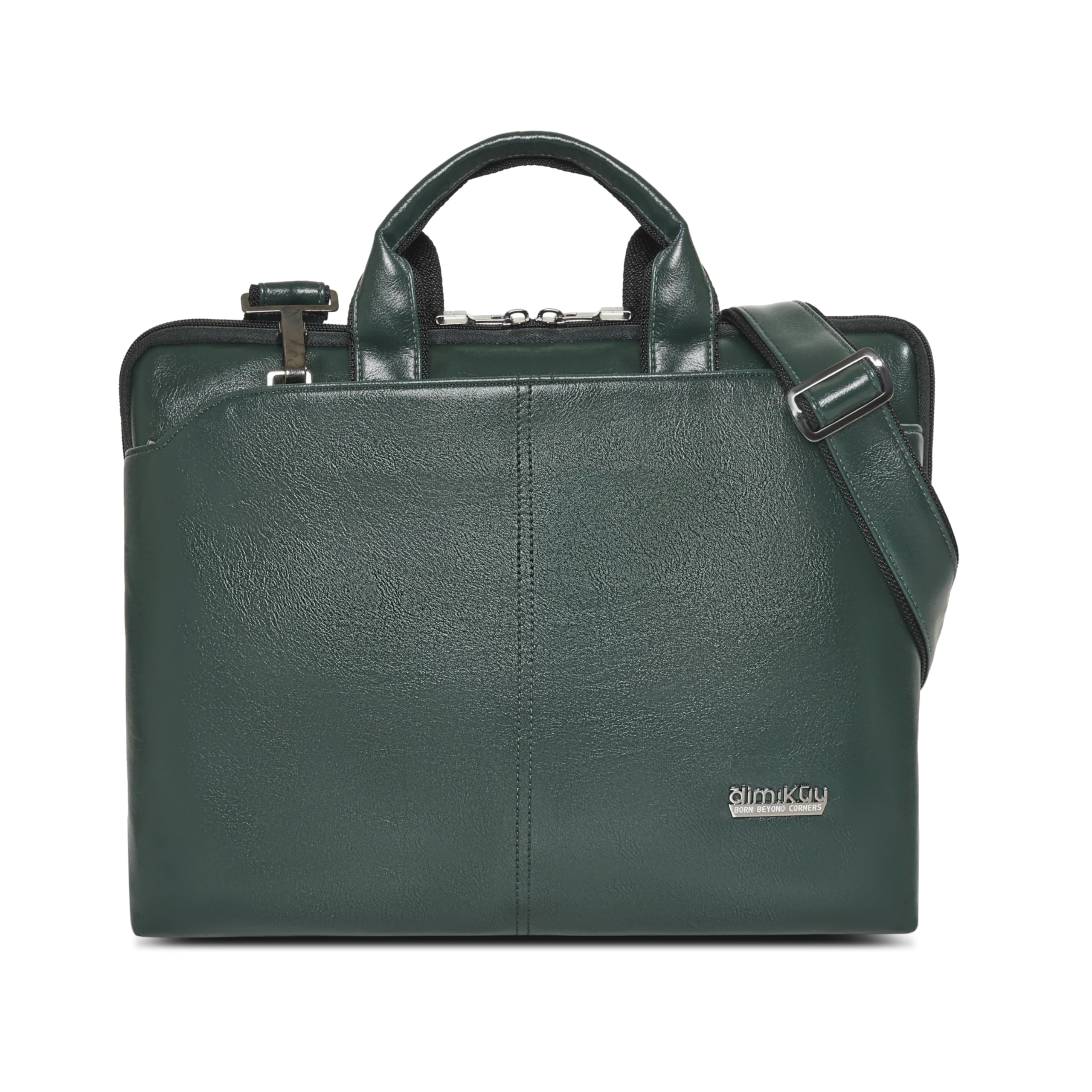Premium Green Faux Leather Laptop Office Bag for Men | Structured Business Briefcase | Padded Laptop Compartment | Formal Work Handbag-image-41