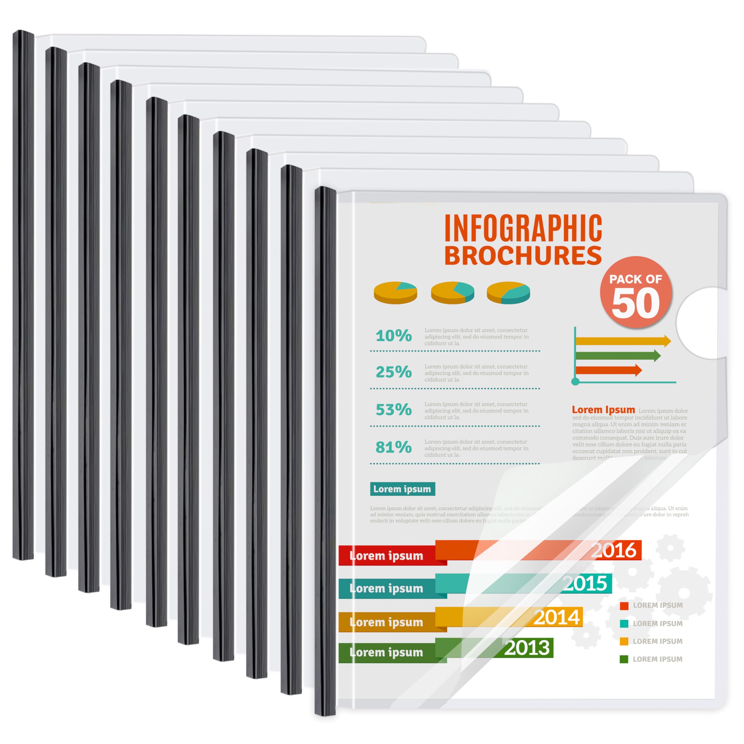 50 Pack Report Covers with Sliding Bar - Clear Plastic Presentation Folders for A4 & Letter Size Paper, 70 Sheet Capacity File Document Binder for