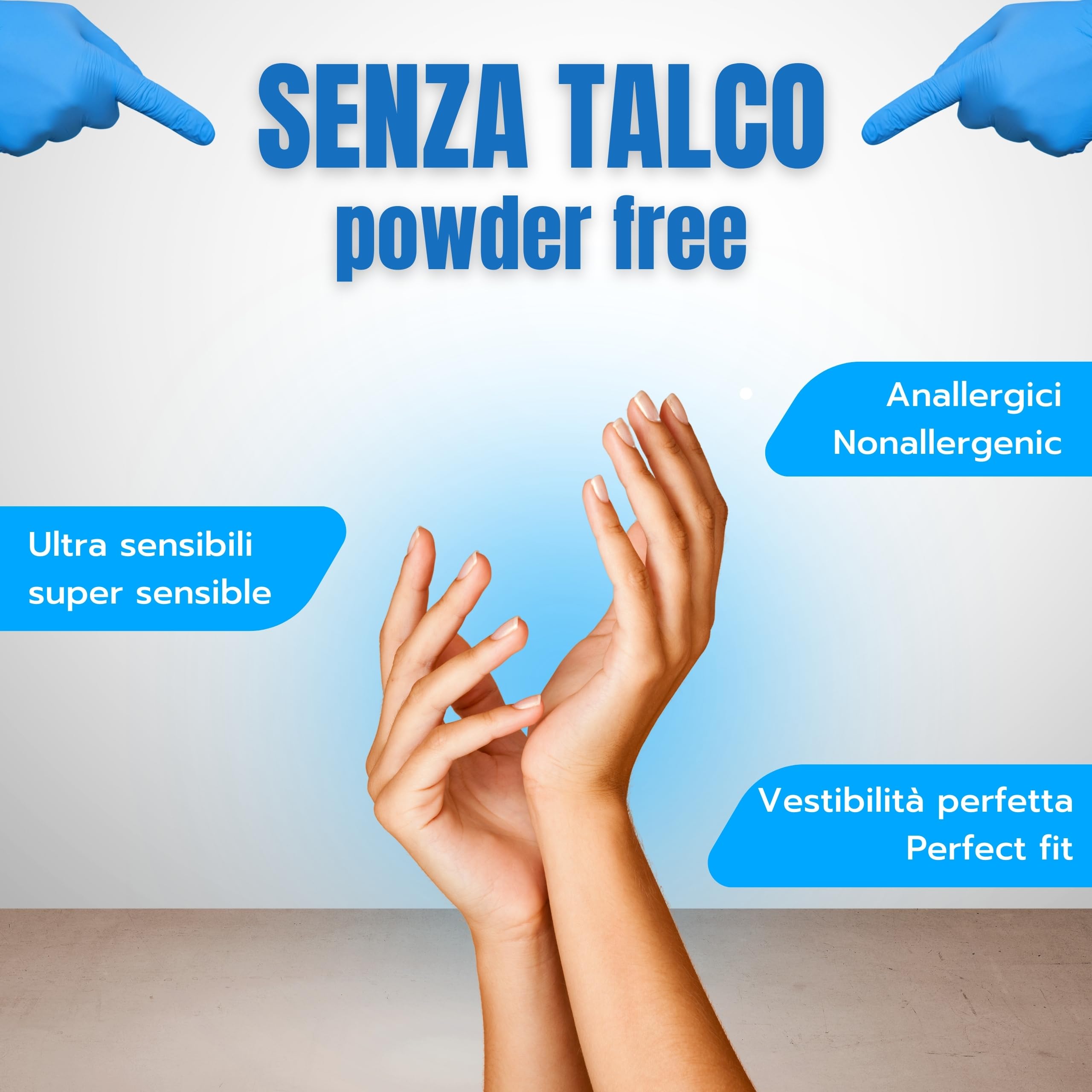 Bottari Guanti in Nitrile Monouso Blu, Senza Talco, Confezione da 100 Pezzi, Taglia XL, Anallergici, Resistenti