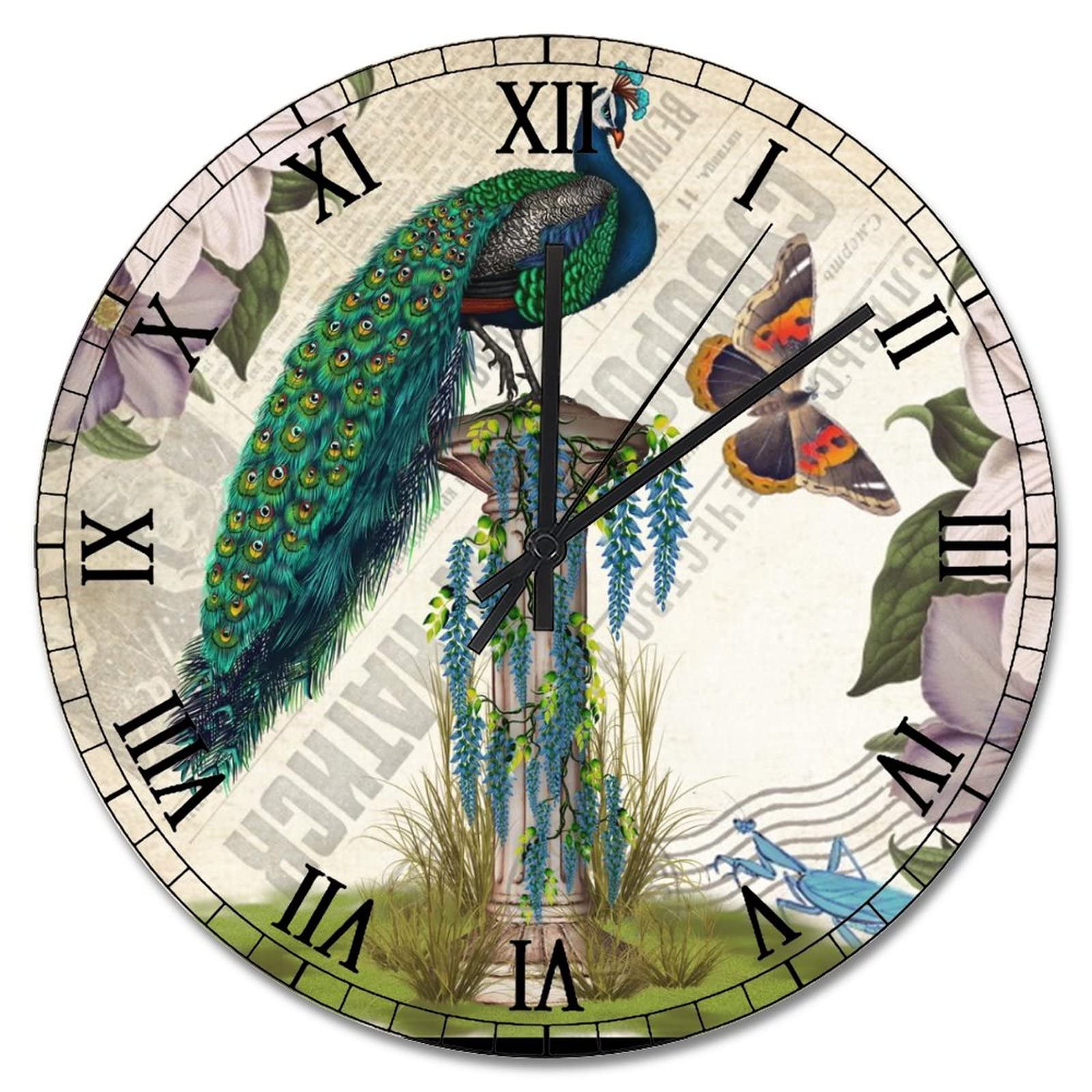 Horloge murale paon violette silencieuse grand format 38 cm pour chambre à coucher