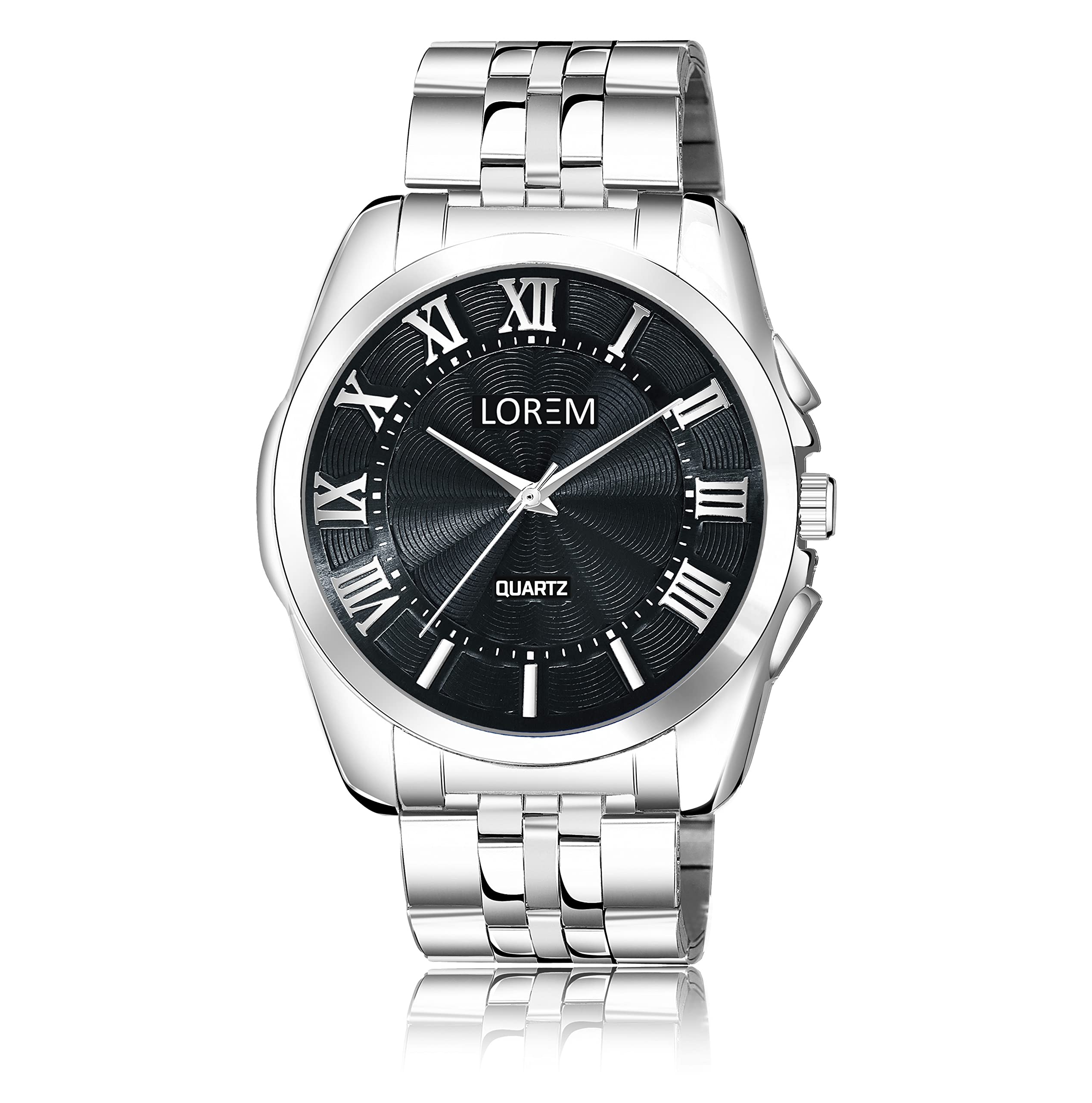 LOREM Black Designer 3D Roman Dial Round Silver Stainless Steel Premium Watches for Men-FZ-LR125 (B0BXL79R26) Amazon Price History, Amazon Price Tracker