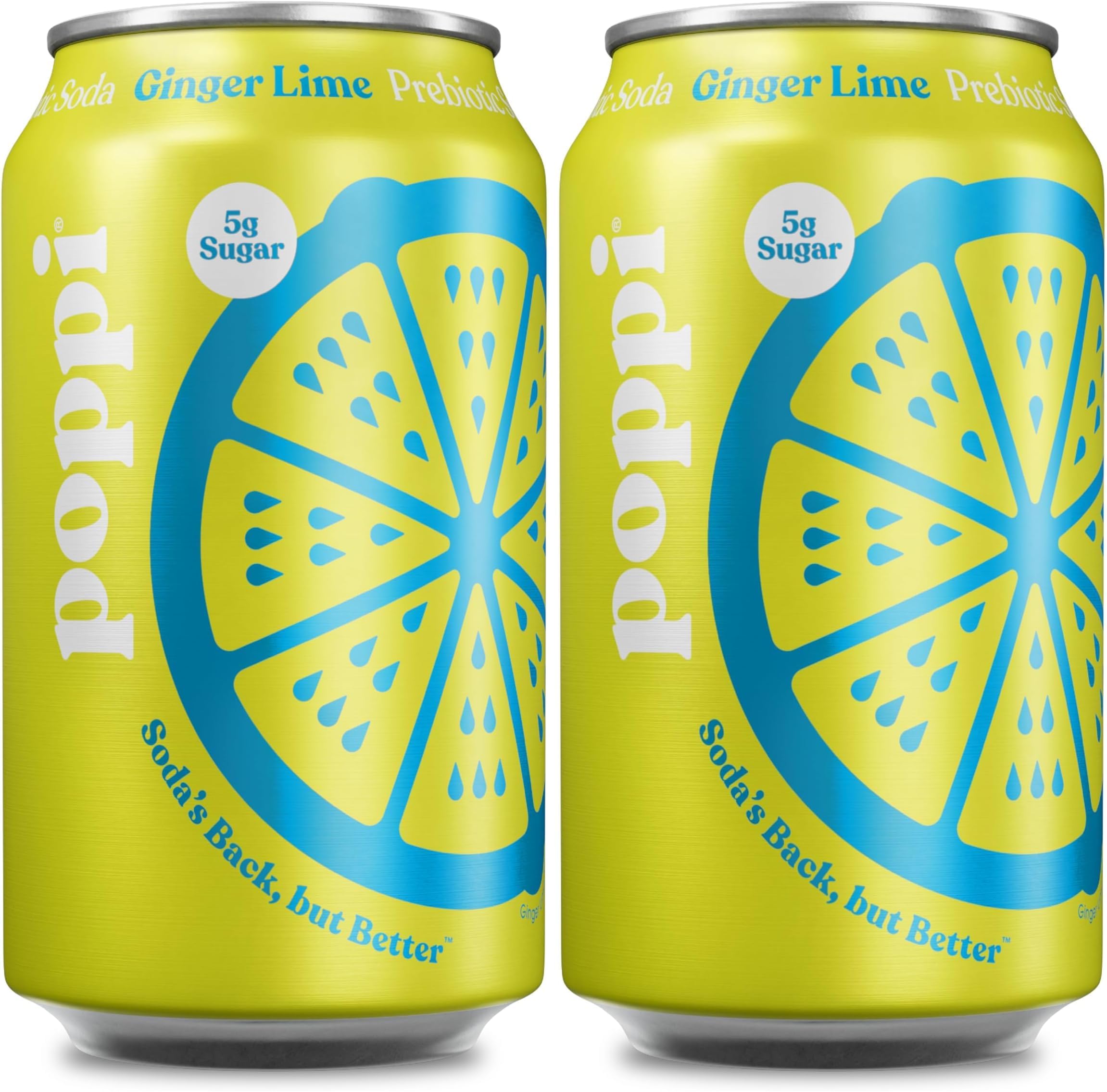 Poppi Ginger Lime Prebiotic Soda, 12 Fl Oz Can (Pack of 2)