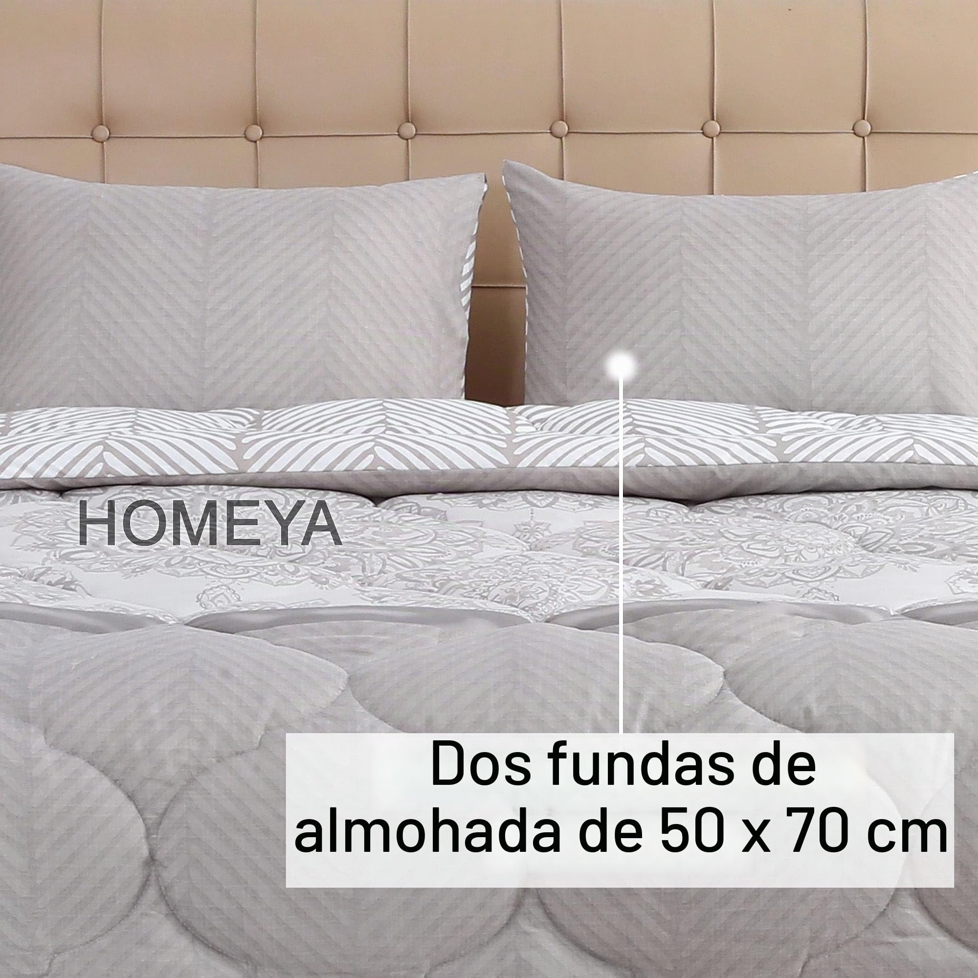 HOMEYA - Edredón Estampado con Relleno de Fibra, Edredón Cama Matrimonio, 250 x 240cm, Tejido Suave y 100% Poliéster