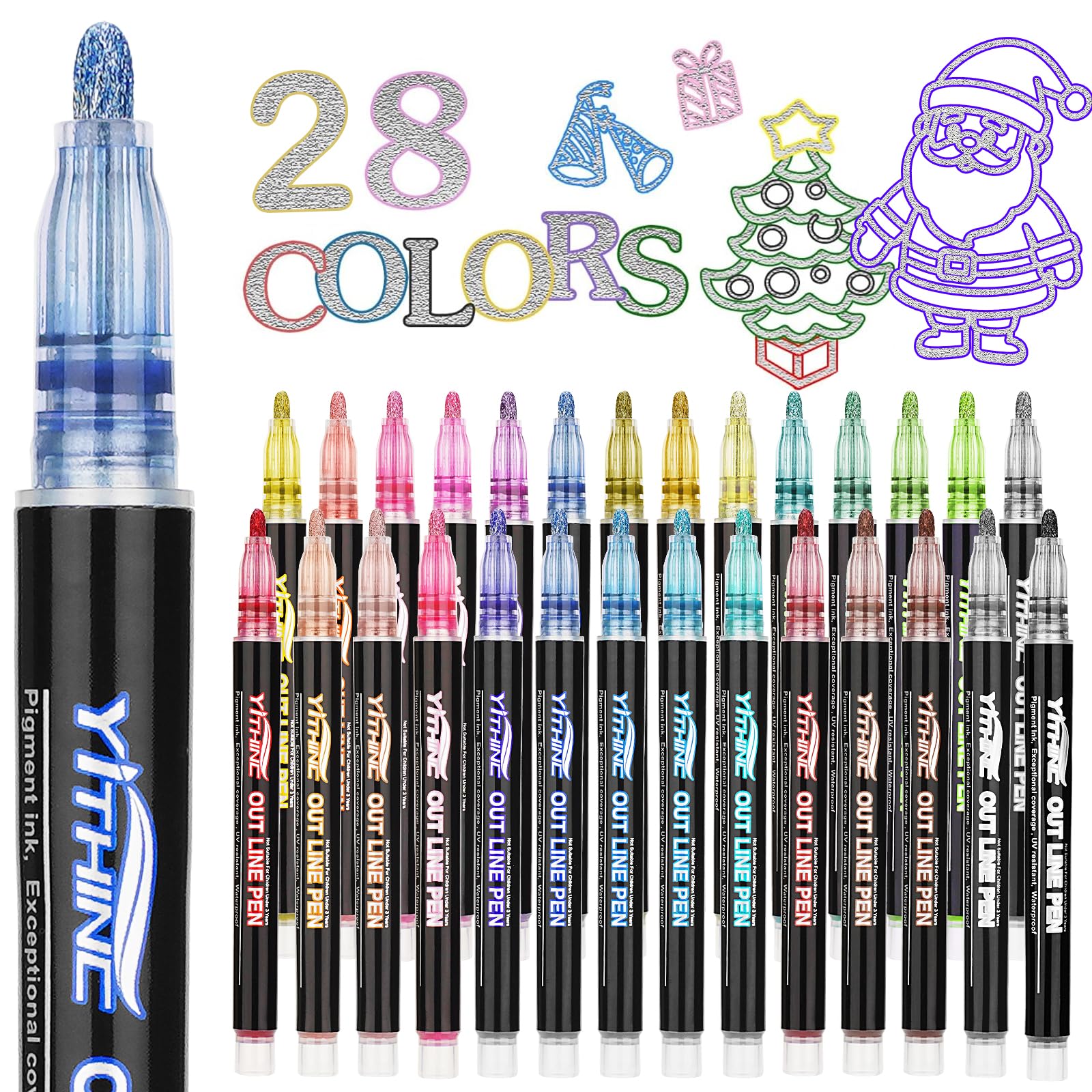 28 Outline Markers Metallic Glitter Pens for Kids, Tween &amp; Teen Girl Gifts