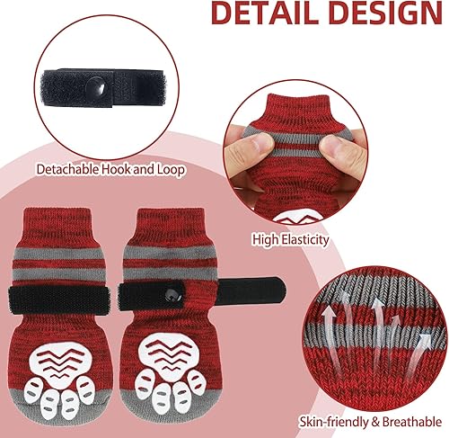 Miniatura 8 de PUPTECK Calcetines antideslizantes para perros con agarres de doble cara para perros medianos y grandes, suelos de madera dura que evitan lamer,