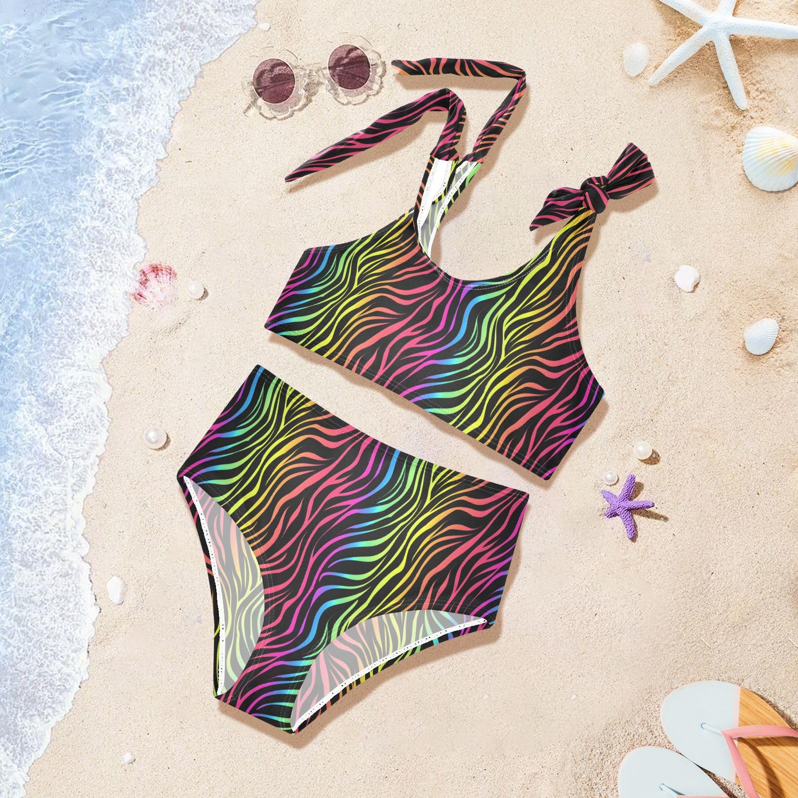 Rainbow Abstract Pattern Girls Two Piece Tankini Swimsuits Summer Bathing Suit Beach Swimwear Set, 4T