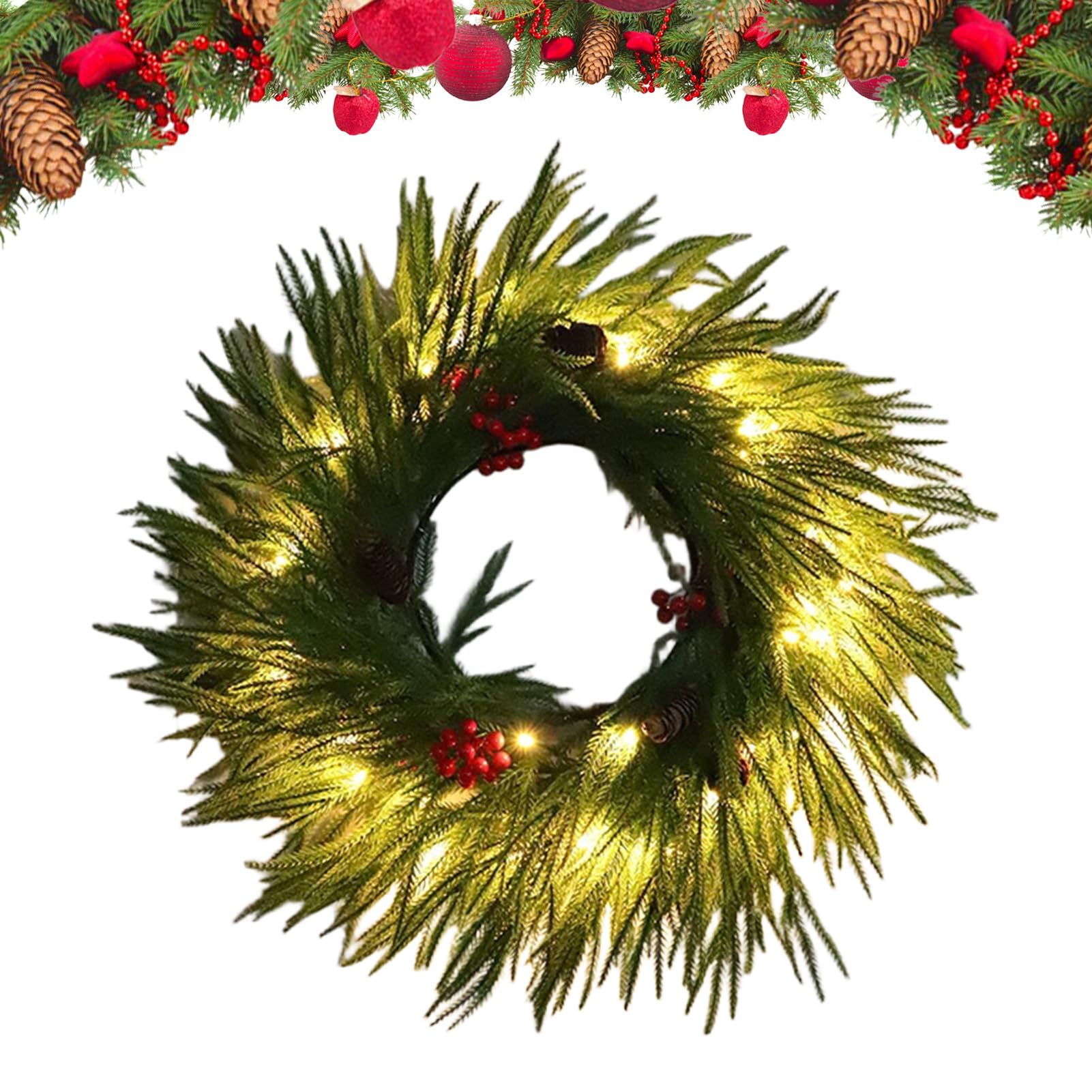 Guirlande de Noël artificielle de 1.8m et décor illuminé pour manteau de cheminée