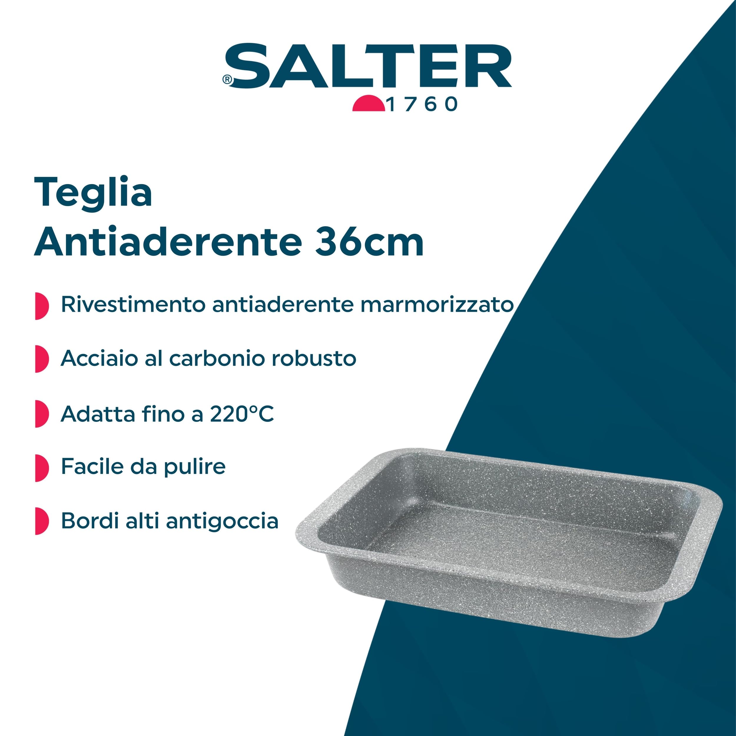 TEAMFAR Teglia da forno rettangolare in acciaio inox con rivestimento antiaderente, per torte, lasagne, brownie, 31,7 x 24,7 x 5 cm, resistente al forno e facile da pulire