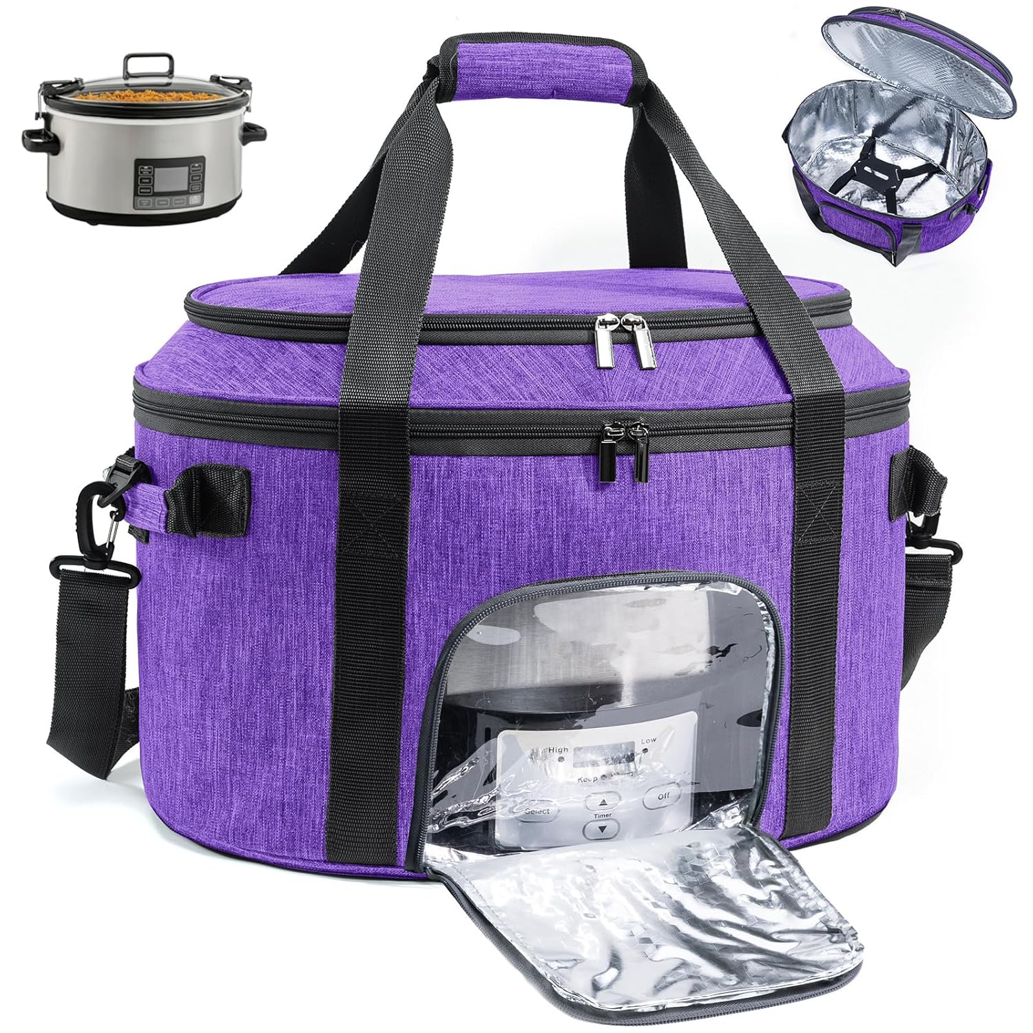Double-Layer Slow Cooker Carrying Bag for 6-8 Quart CrockPot and Hamlton Beach Slowcooker Travel Bag with Lid Fastener