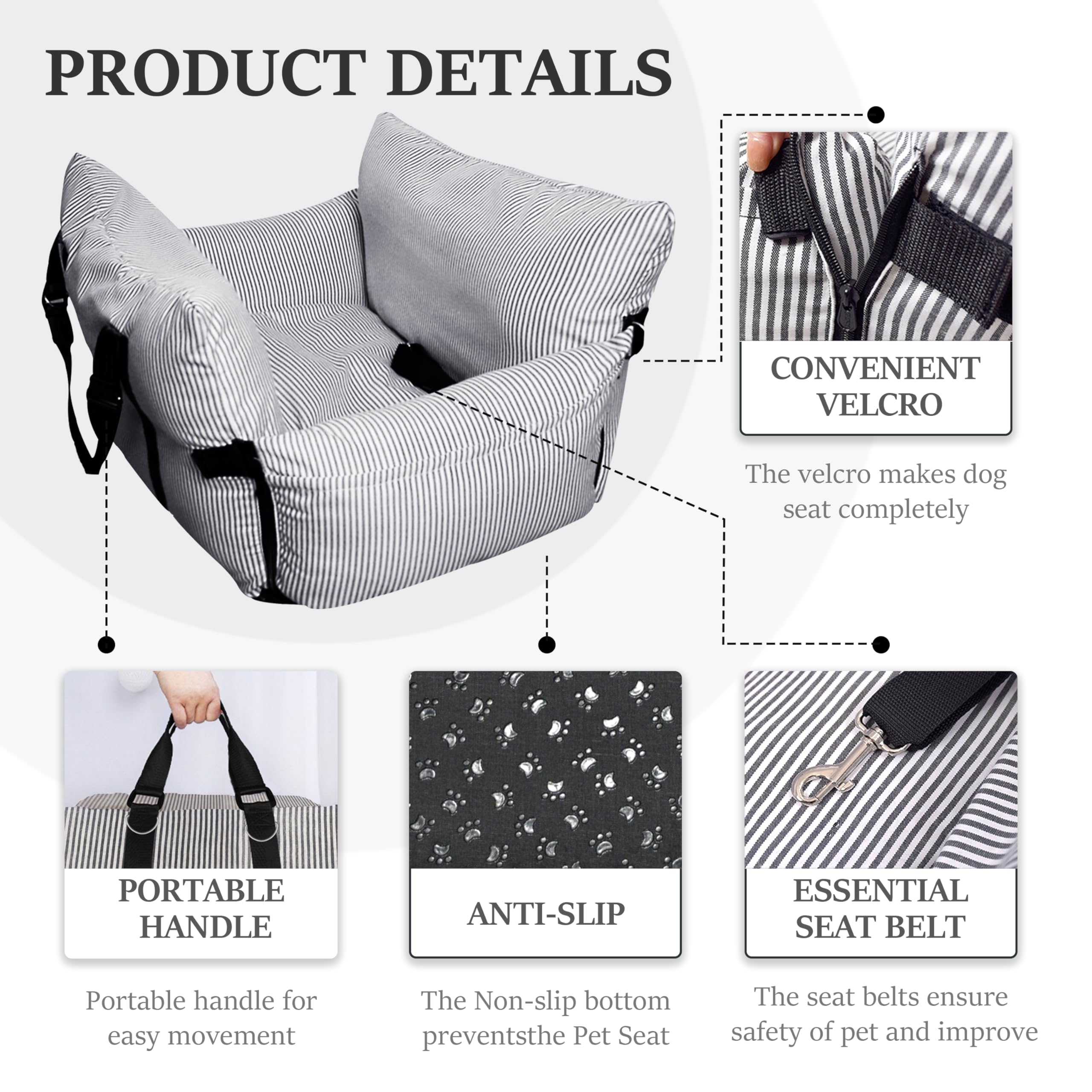 Siège Auto Sécurisé pour Petit Chien 6kg - Panier Voiture avec Ceinture, Base Anti-Glisse & Poches - Housse Amovible et Lavable