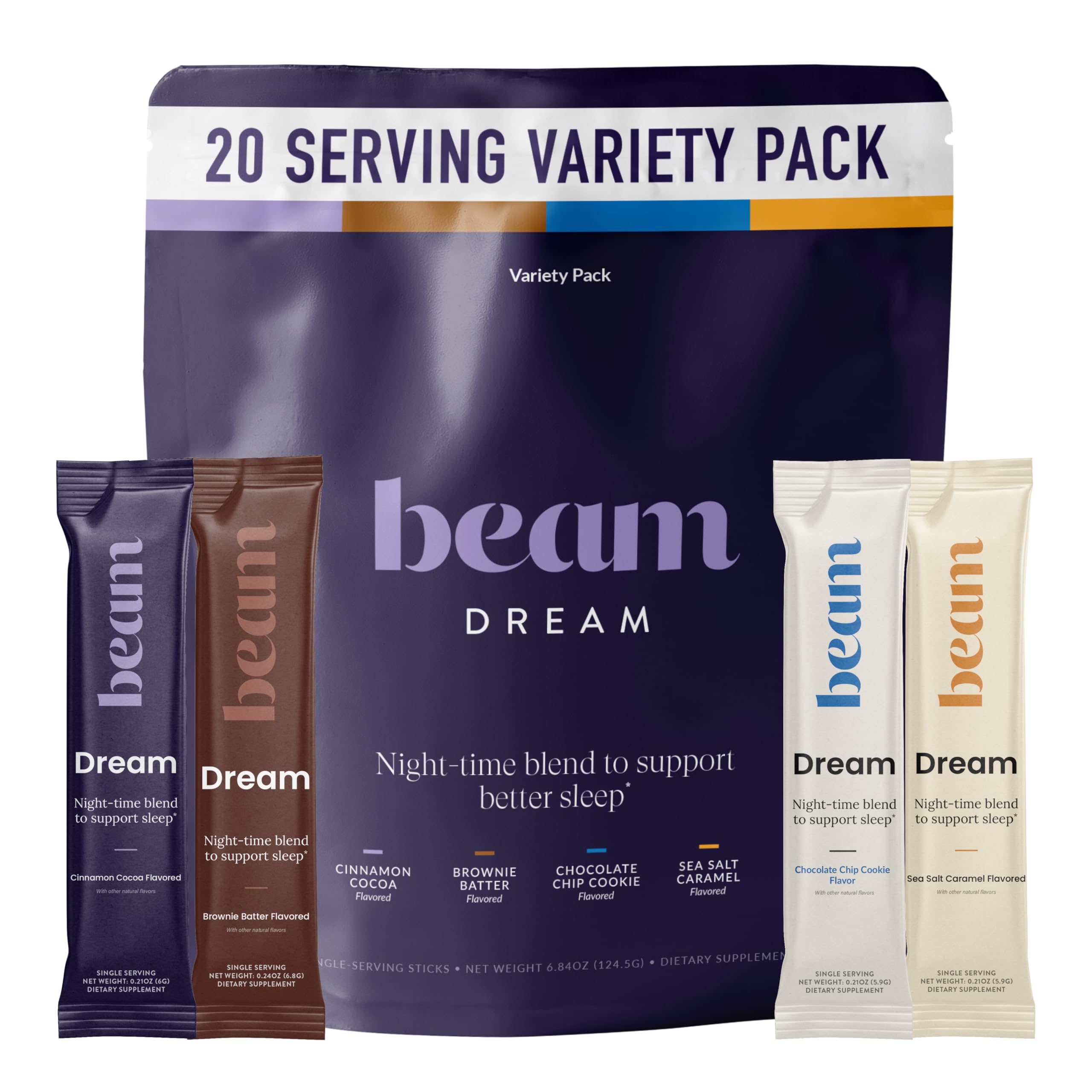 BEAM Dream Sleep Powder – Magnesium Sleep Aid for Adults with Melatonin, L-Theanine, Reishi Mushroom & Apigenin, Sleep Supplement, Sleep Cocoa Hot Chocolate Drink Mix, Variety Pack, 20 Servings Variety Pack 20 Servings