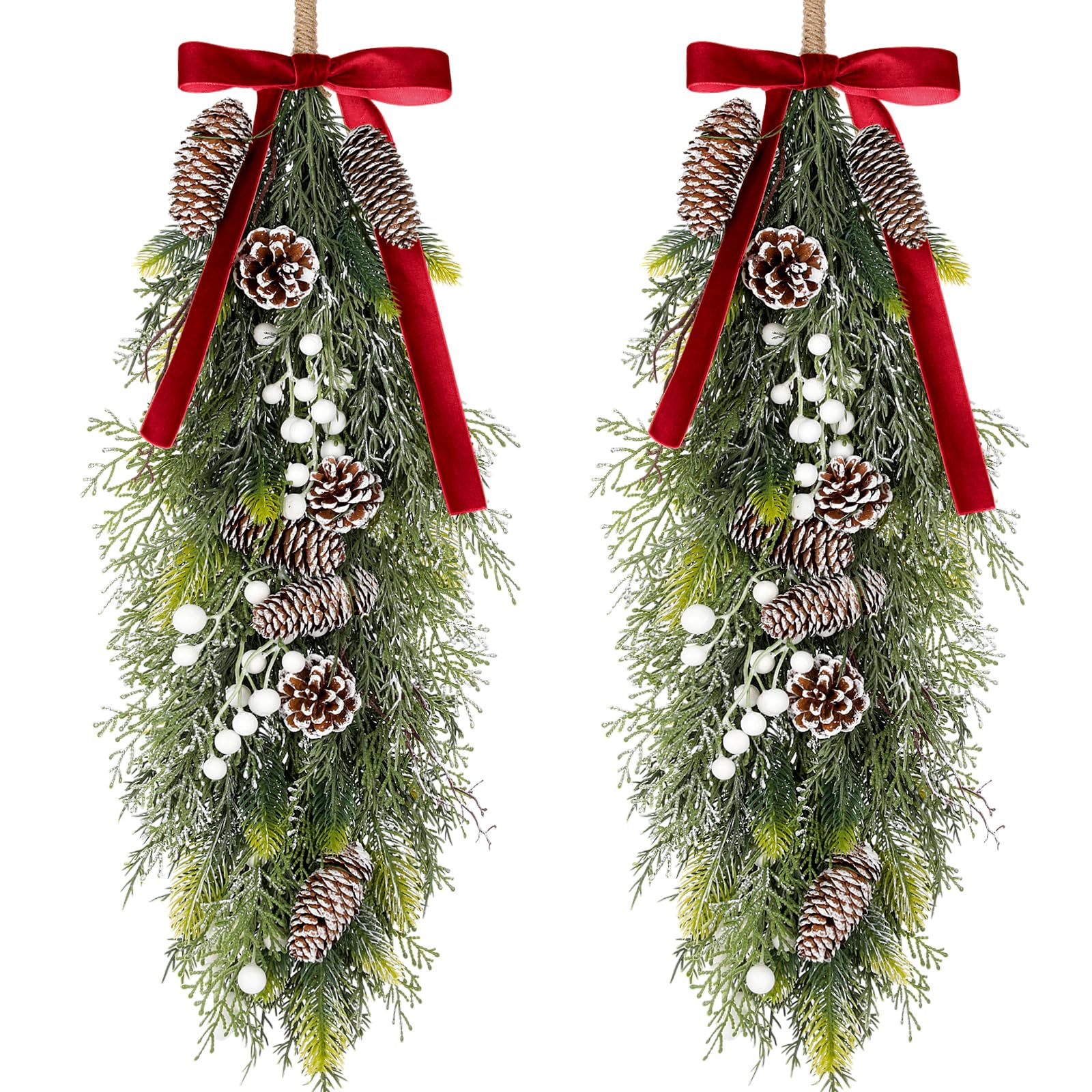Amazon.com: 2 Pcs 30'' Christmas Teardrop Swag with Velvet Bow