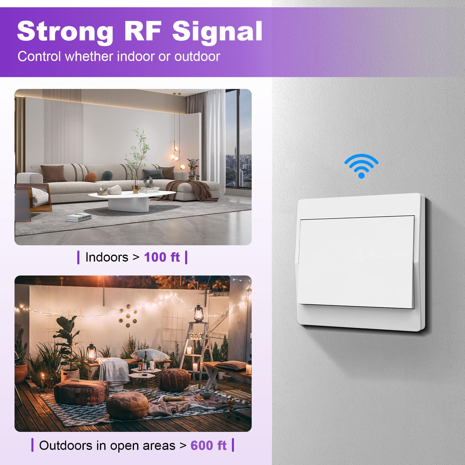Juego de interruptores de luz inalámbricos de 230 V – Interruptor inalámbrico independiente sin batería, interruptor de pared inalámbrico impermeable con receptor, alcance de hasta 200 m (no regulable