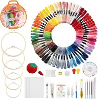 166 Peças Kit Bordado Iniciante, Bordado Kit com Bolsa de Armazenamento, Kit Agulha Para Bordados Ponto Cruz Profissionais, 100 Cores de Linha de Bordado, 5 Bastidor para Bordado
