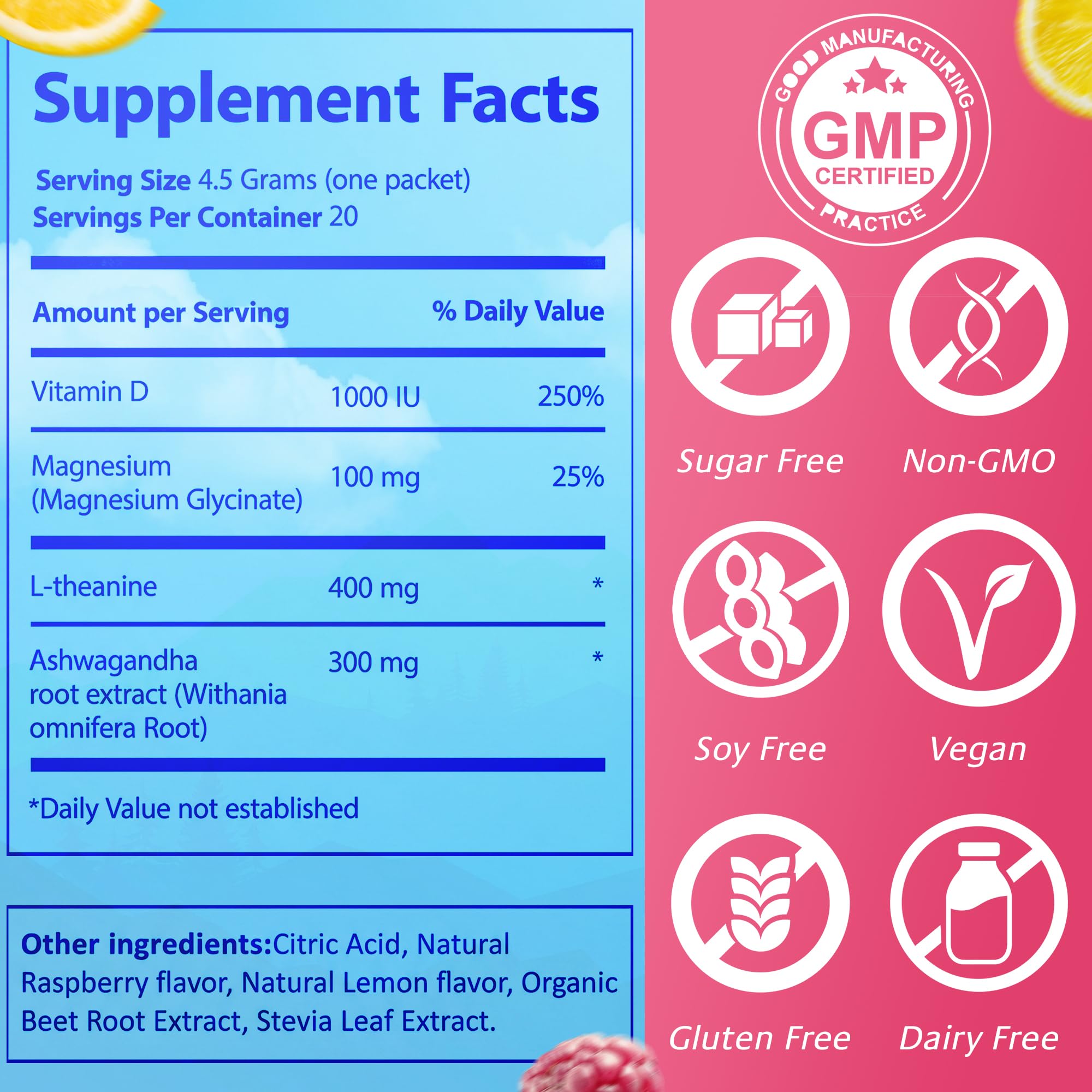 Supercalm Cortisol Drink Blend Packets, Calming Magnesium for Relaxation, Concentration and Sleep, Raspberry Lemonade, No Sugar, Non-GMO, Vegan (Pack of 2-40 servings)