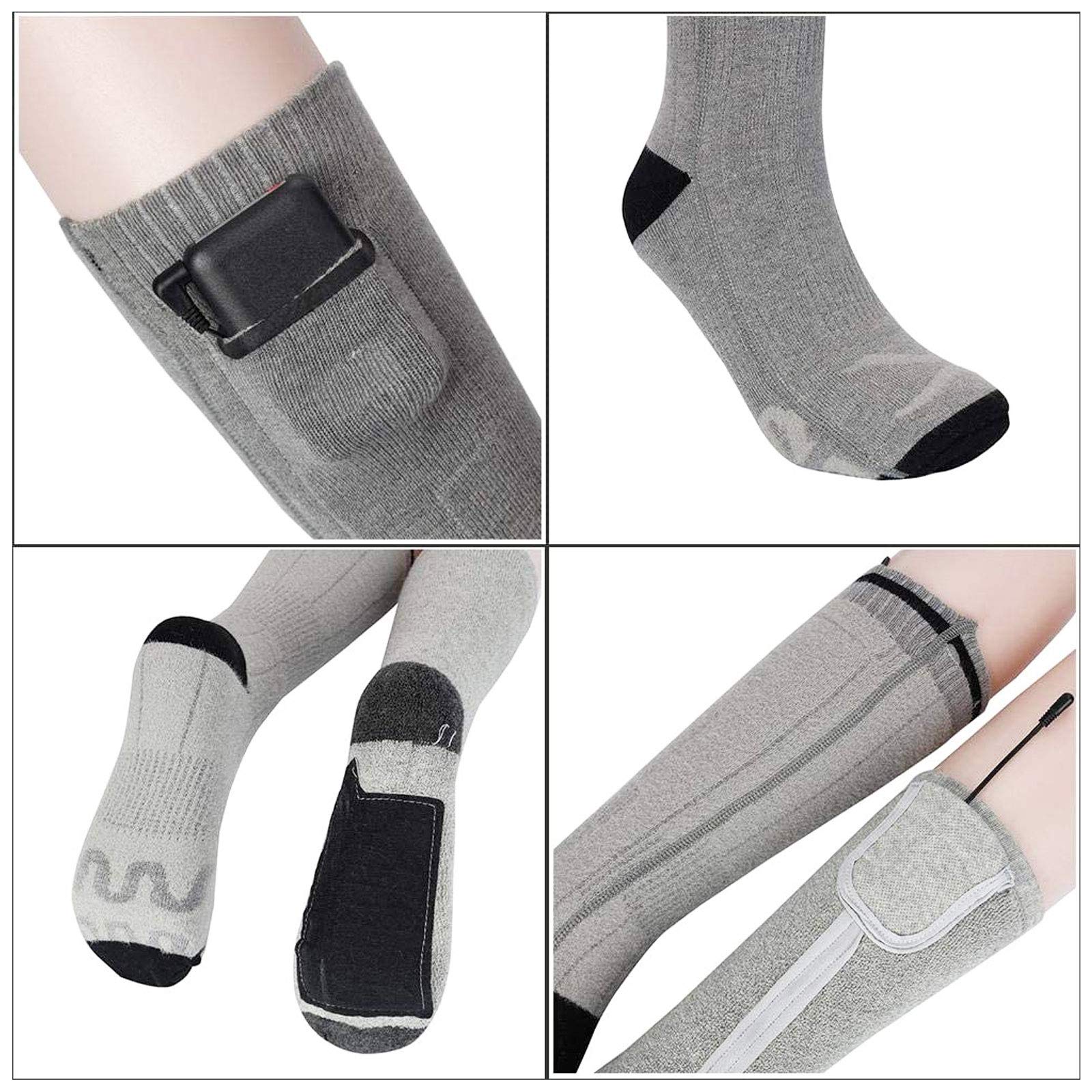 NANANA Calcetines Térmicos, Calcetines Calefactables, Eléctrico Calcetines Calientes Climatizada 3.7v para Hombres y Mujeres, Ideal para Esquí Senderismo Pesca Cámping,Gris,2600 mAh