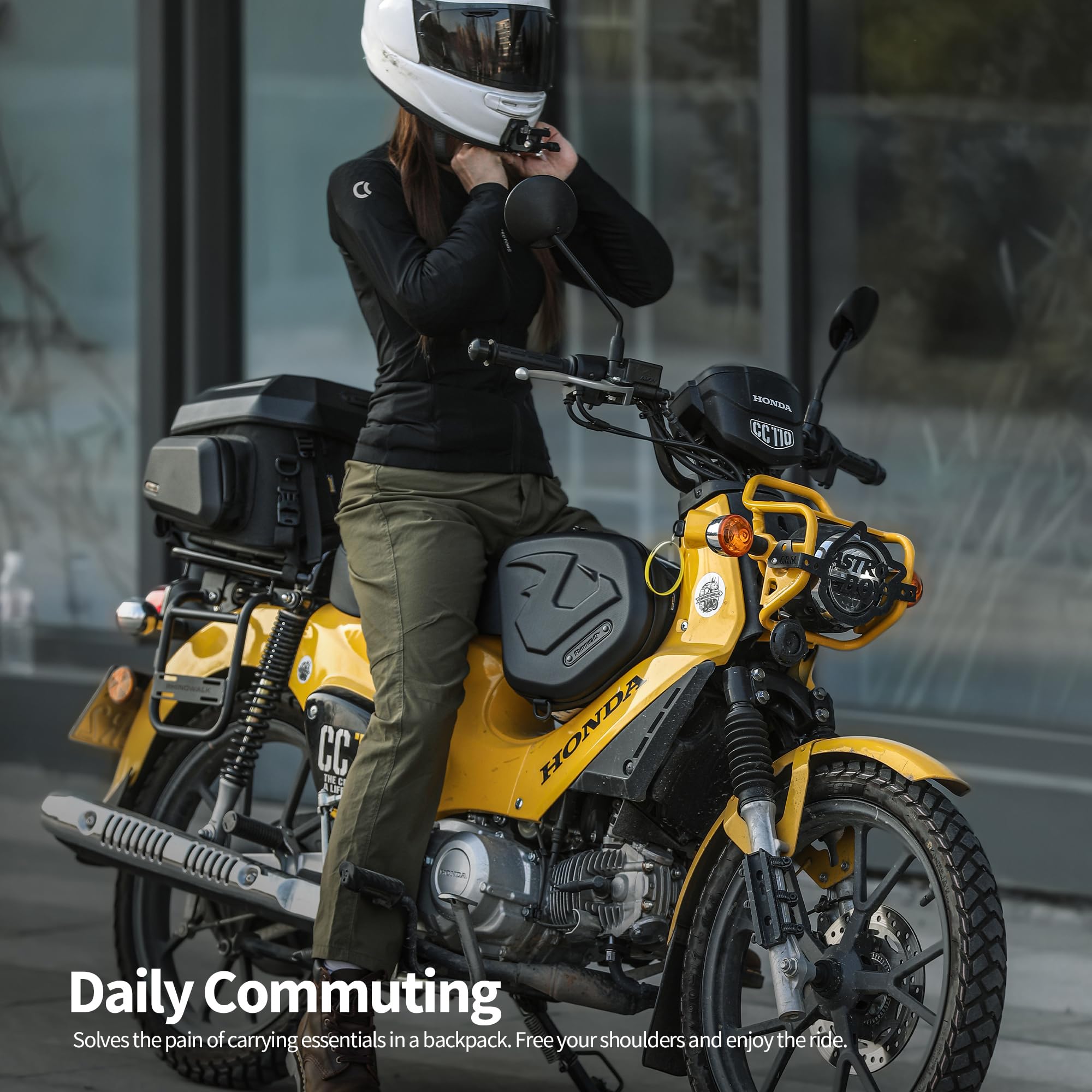 Rhinowalk Sacoche tunnel pour scooter, coque rigide en ABS, 16 l, sac de moto avec tunnel central, avec compartiment pour écran tactile, poignée de transport, bandoulière et housse de pluie