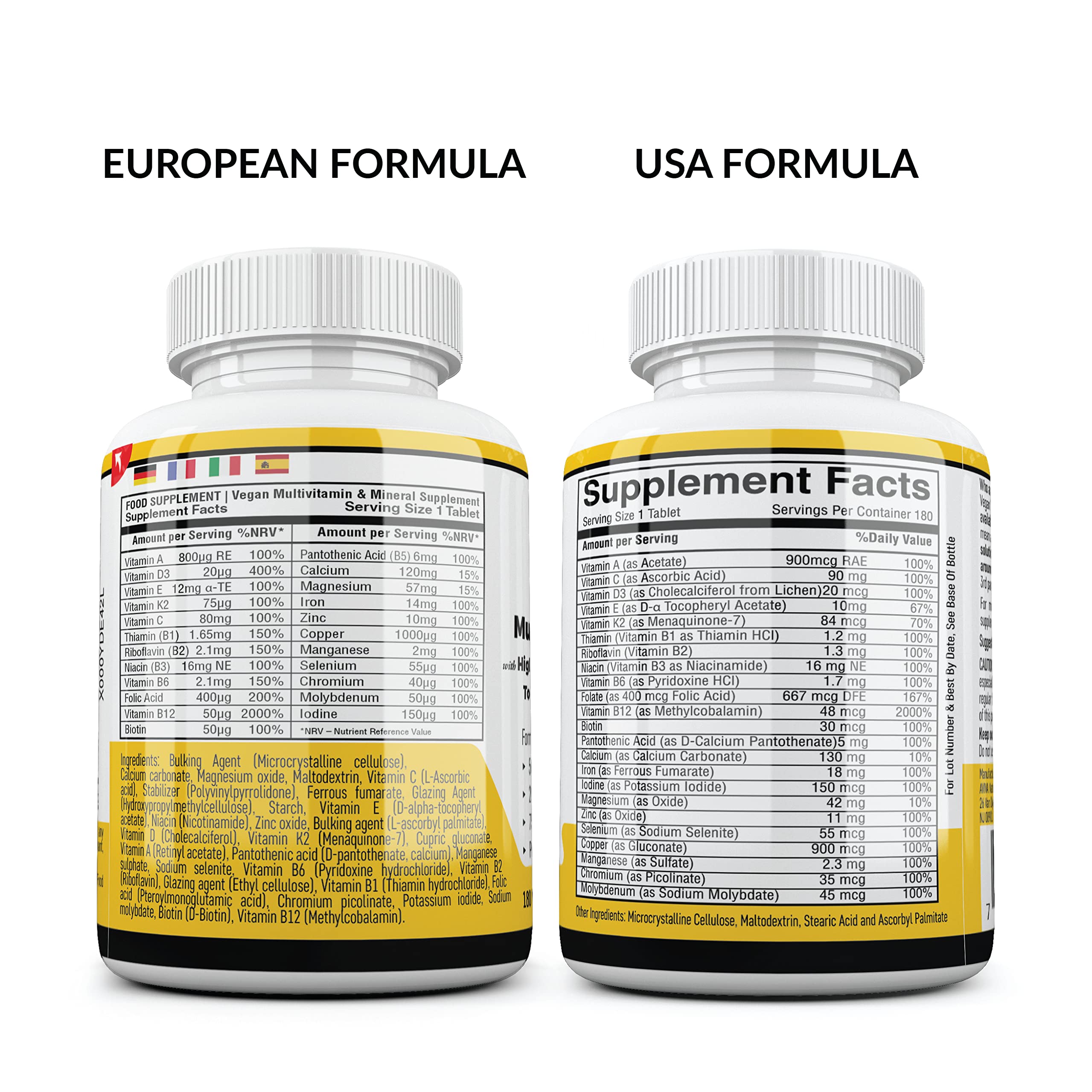 Vegan Multivitamins & Minerals with High Strength Vitamin B12, D3 & K2