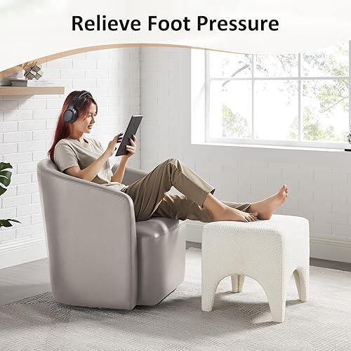 Miniatura 6 de Taburete Otomano Cuadrado Moderno de 17" Boucle, Taburete de Tocador para Maquillaje, Reposapiés Rectangular para Sofá, Taburete Otomano Tapizado