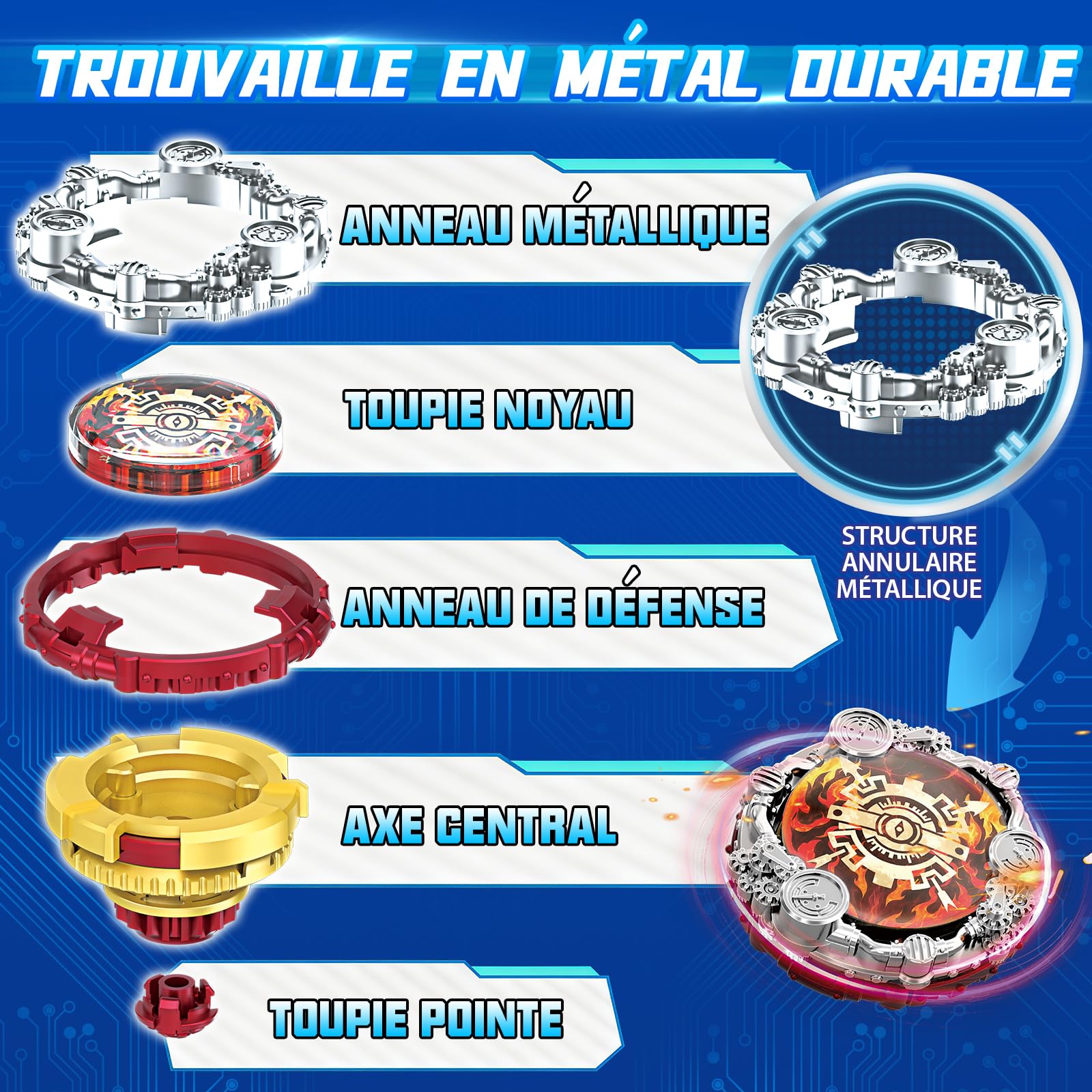 INFINITY NADO S7 Toupie avec Lanceur Arc Accélération Infinie, toupie métallique Type défense Rotation vers la Droite, Jouets pour garçons et Filles de 5+, kit de démarrage, Fiery Blast Wheel, Rouge