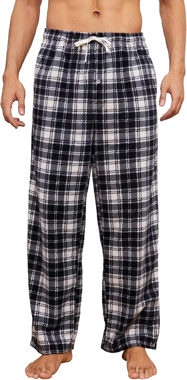 U2SKIIN Mens Fleece Pajama Pants, Warm Plaid Lounge Pj Bottoms for Men with Pockets Soft