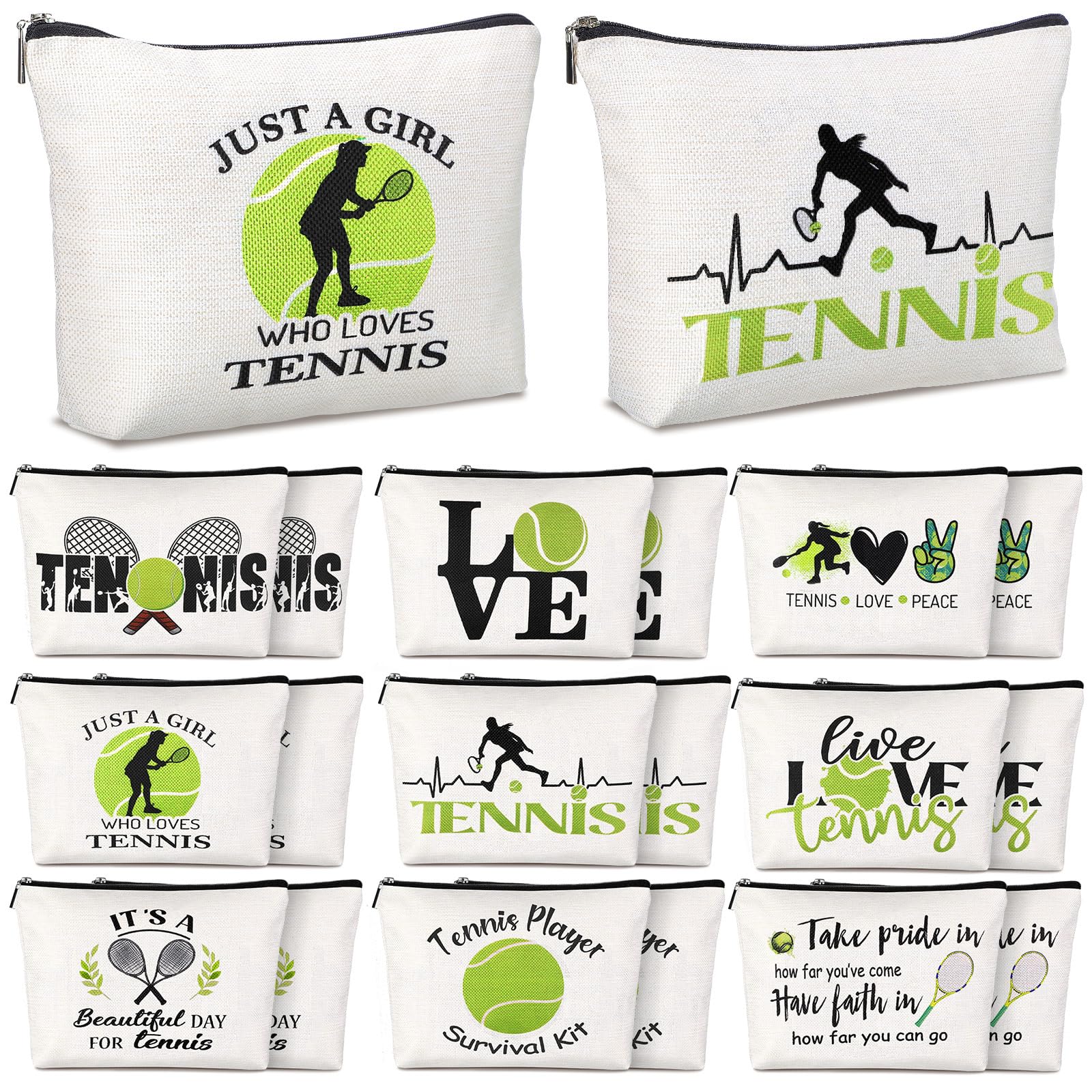 Pinkunn 18 Pieces Tennis Player Gift Makeup Bag Christmas Inspirational Cosmetic Bags Tennis Zipper Cosmetic Bags Travel Pouches for Coach Friend