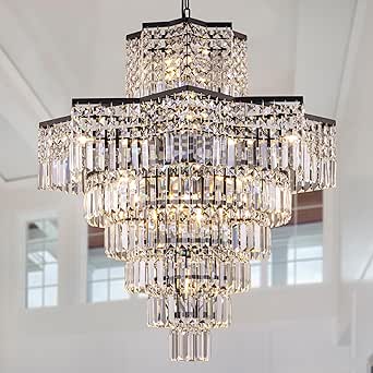 TOCHIC 15-Light Black Crystal Chandelier, 7-Tier Octagonal Star Design, 31.5 inches