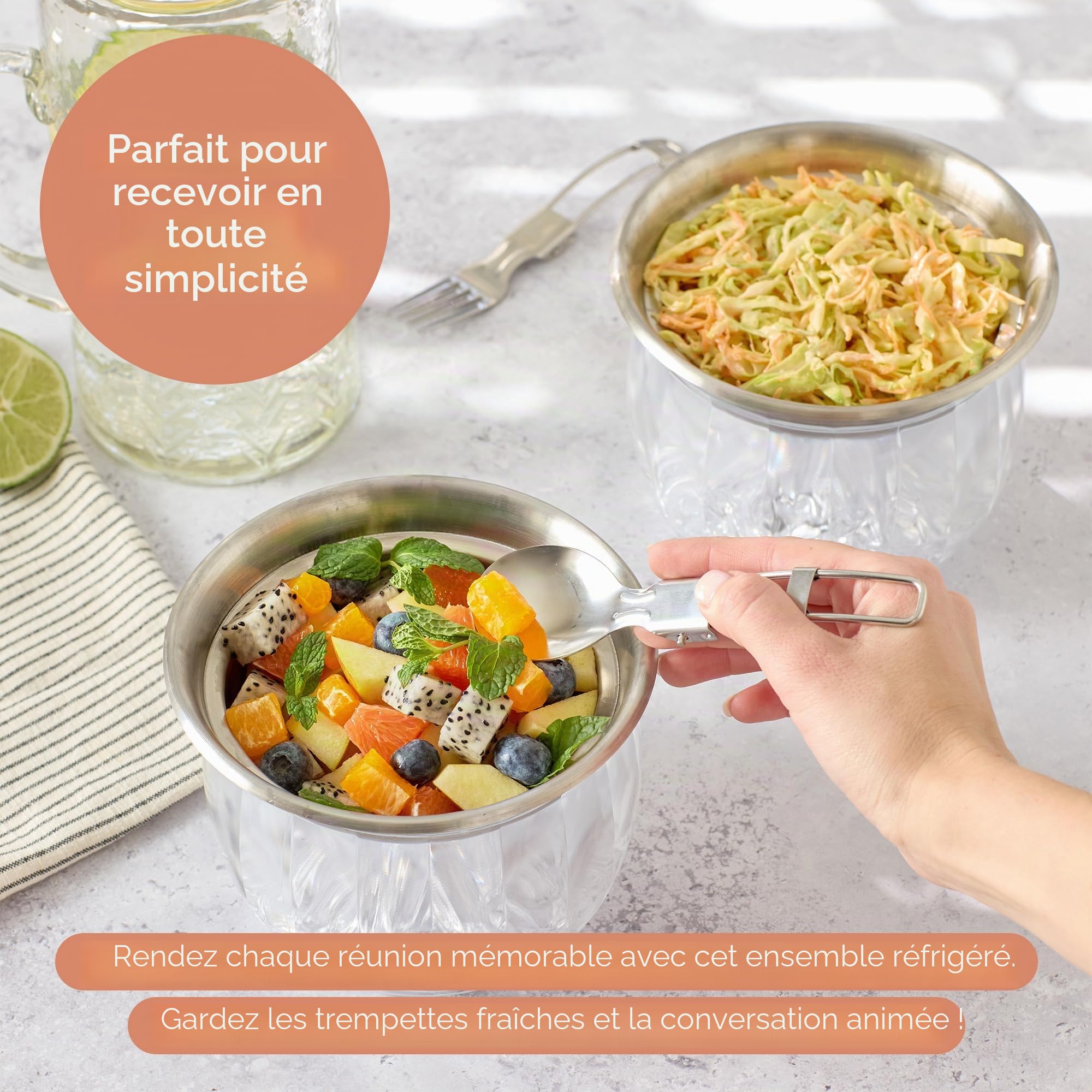 UCO Lot de 2 Bols Réfrigérants avec Couvercle, 590 ml | Bols à Sauce et Récipients à Salade Réfrigérés pour Fêtes