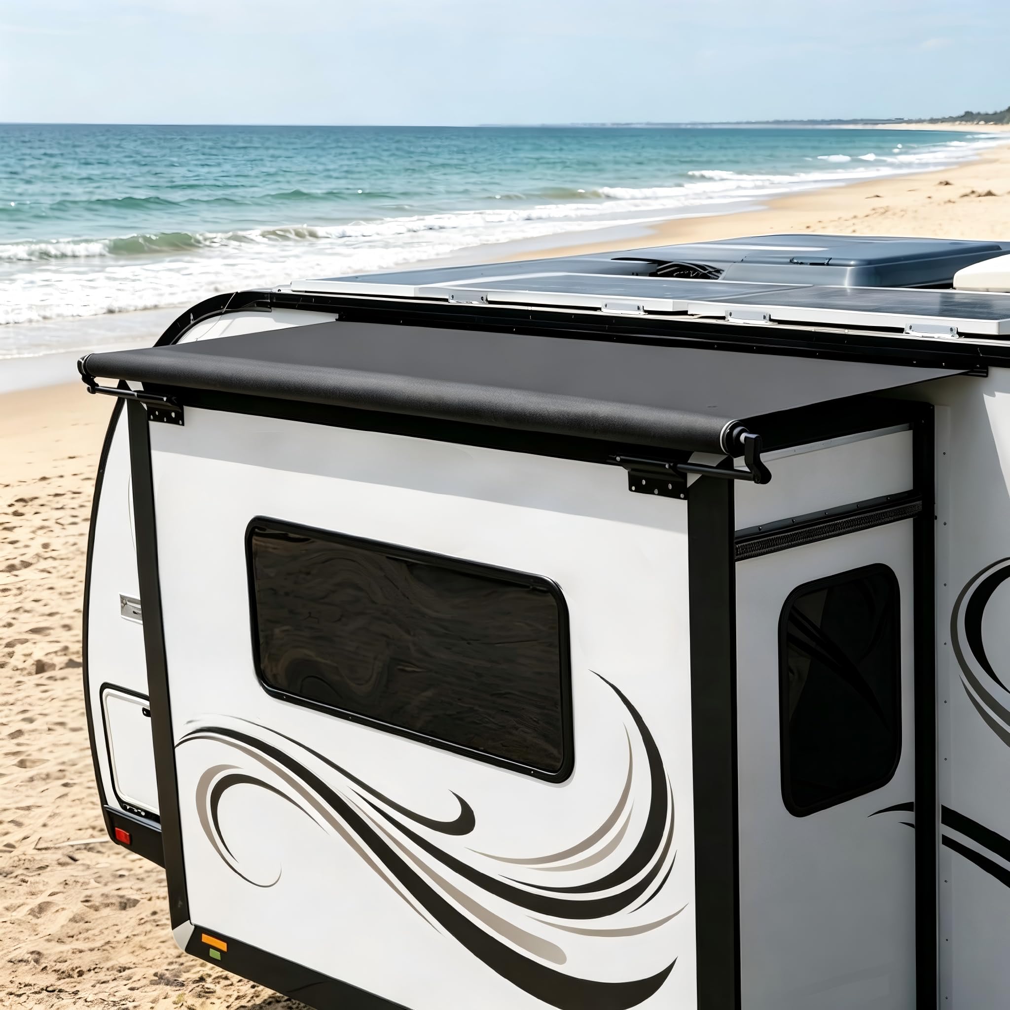 RV Slide Out Awning Complete Kit, RV Slideout Topper, Weatherproof Modular Camper Awning for RVs, 5th Wheels, Travel Trailers and More (Black, 6‘（5’7‘’ Fabric）)