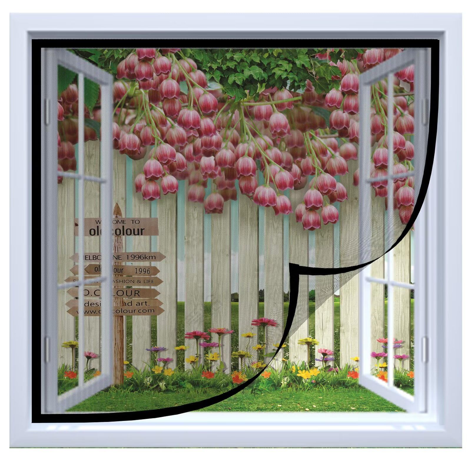 Ventana mosquitera 150x180cm instalación adhesiva sin perforación|Mosquitera con cortina antimosquitos para ventana con fuerte cinta de cinta de gancho y bucle autoadhesiva,negro