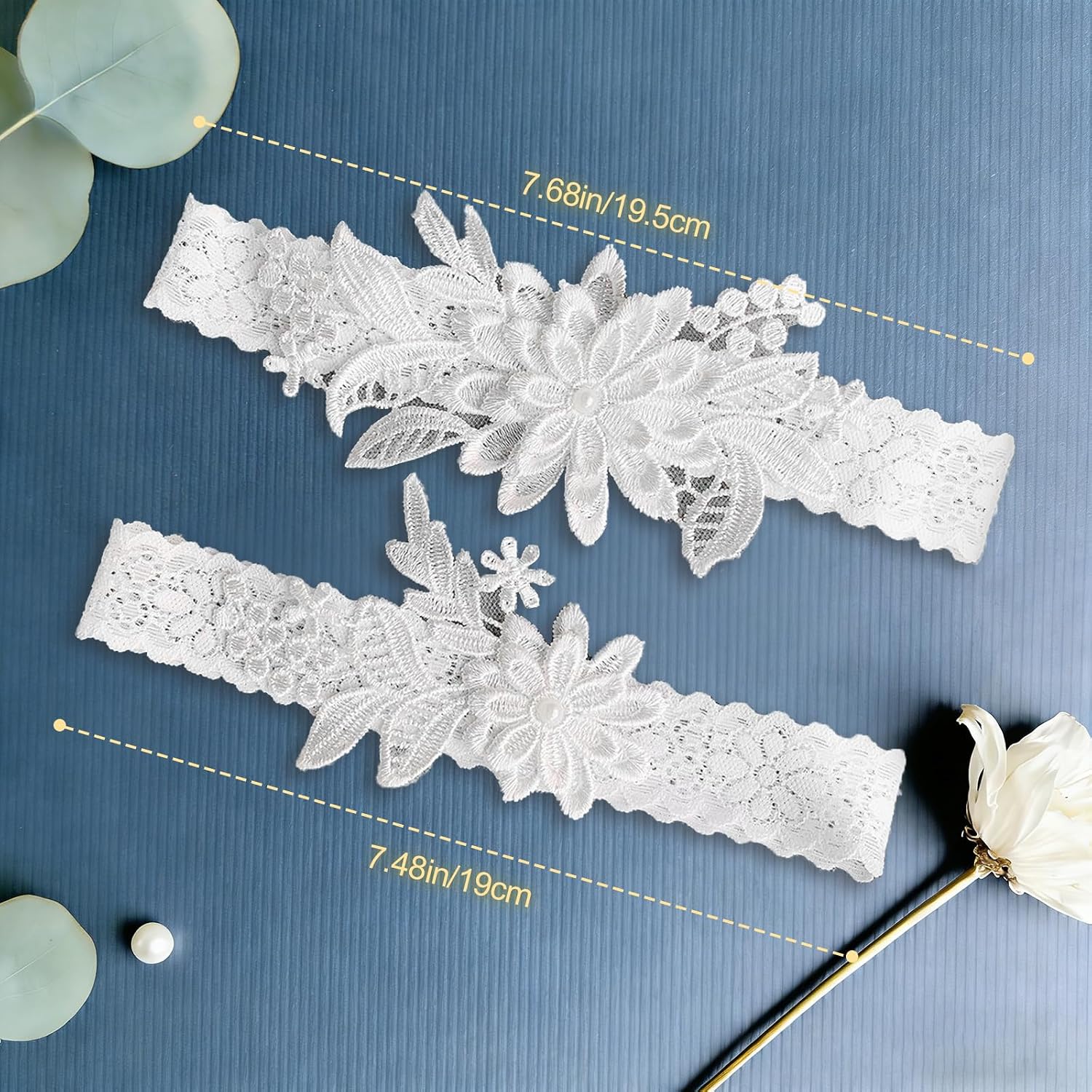 2pcs Pearl Lace Wedding Garter for Bride, White Flexibility Bridal Garter Belt, Elegant Pearl & Lace Bride Garter for Wedding, Party & Ceremony
