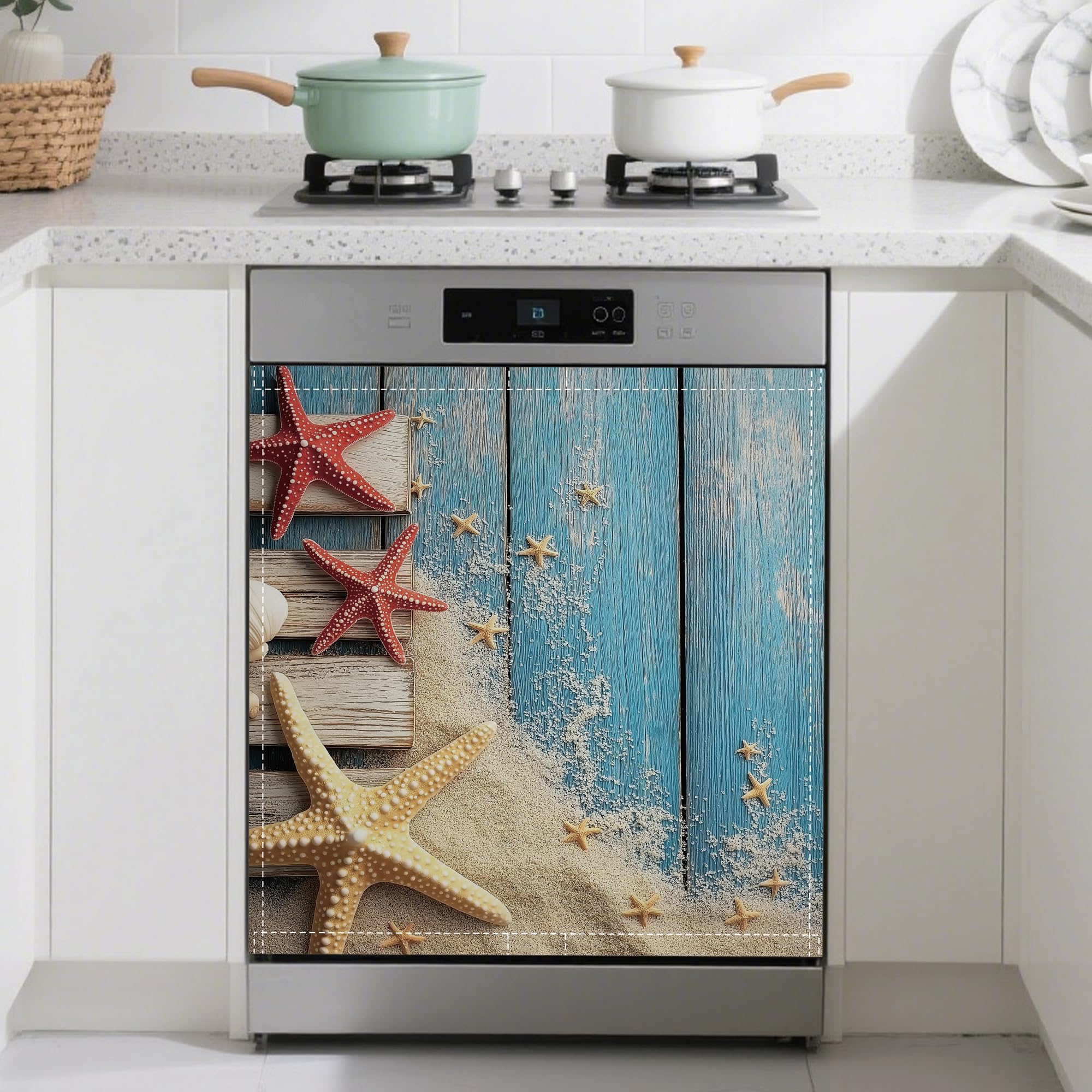 Dishwasher Magnet Cover,Beach Themed Dishwasher Cover Magnetic Blue Wooden Home Appliances Refrigerator Decorative 23" x 26"