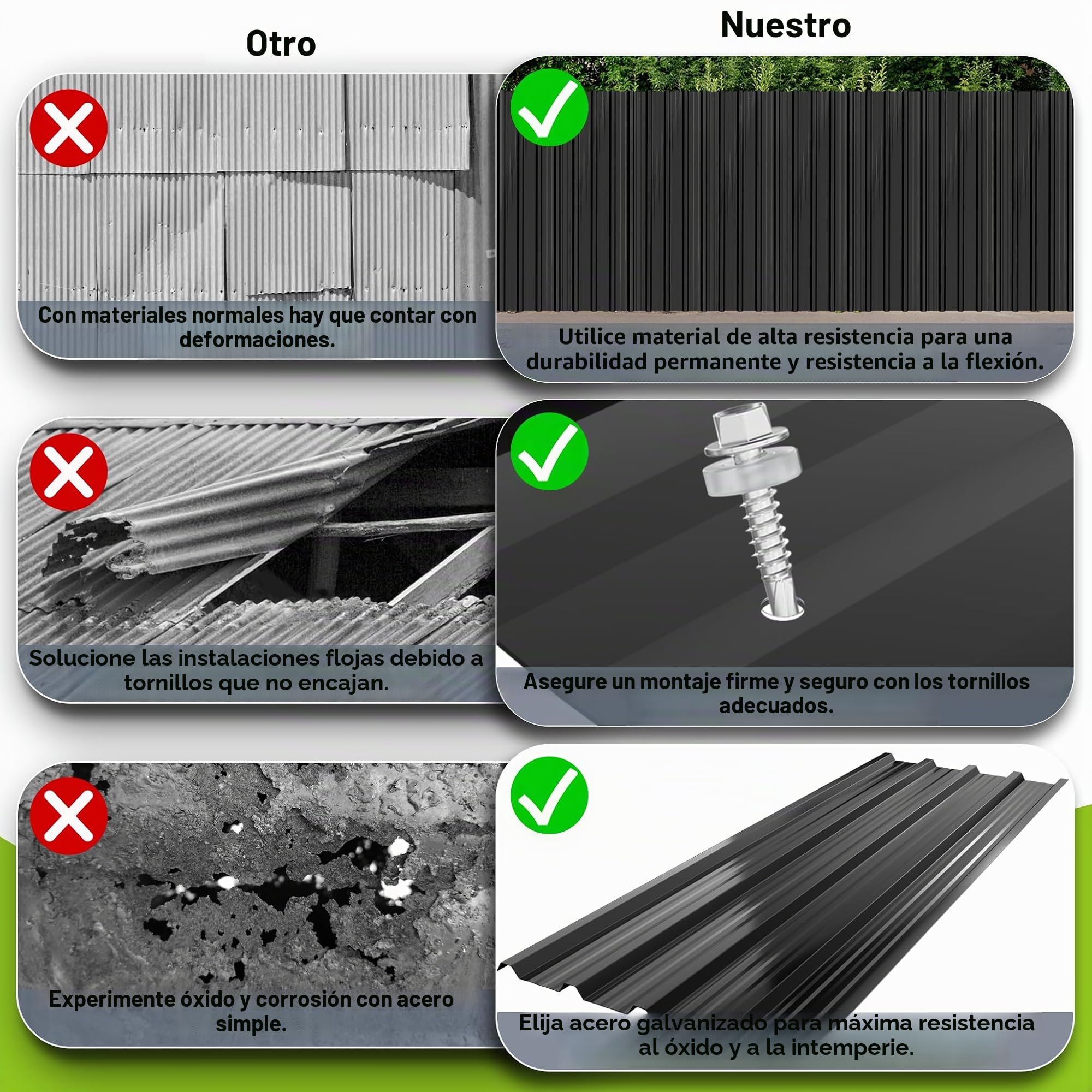 XMTECH 12x Lámina de acero trapezoidal 129,5 x 45 cm = 7 m² Negro – Galvanizado, resistente a la intemperie y a la corrosión, chapa de acero con perfil trapezoidal para techos de jardín, carport y