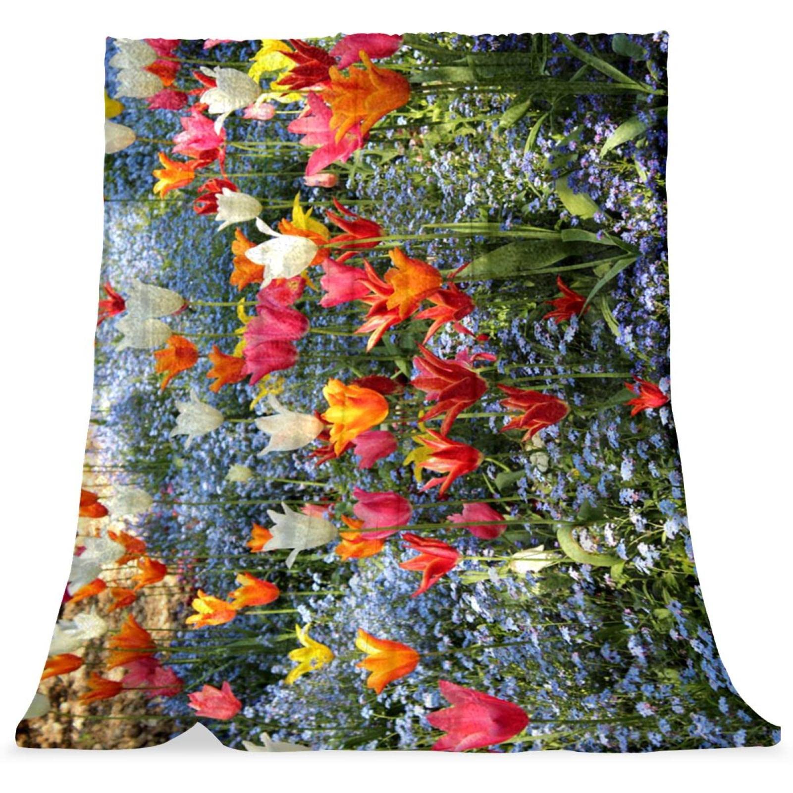 Couverture de lit moelleux style jardin de tulipes pour chambre enfant