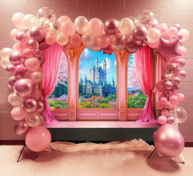 Fondo Fotográfico 7x5 ft Castillo Princesa Rosa Escenario Decoración miniatura 4