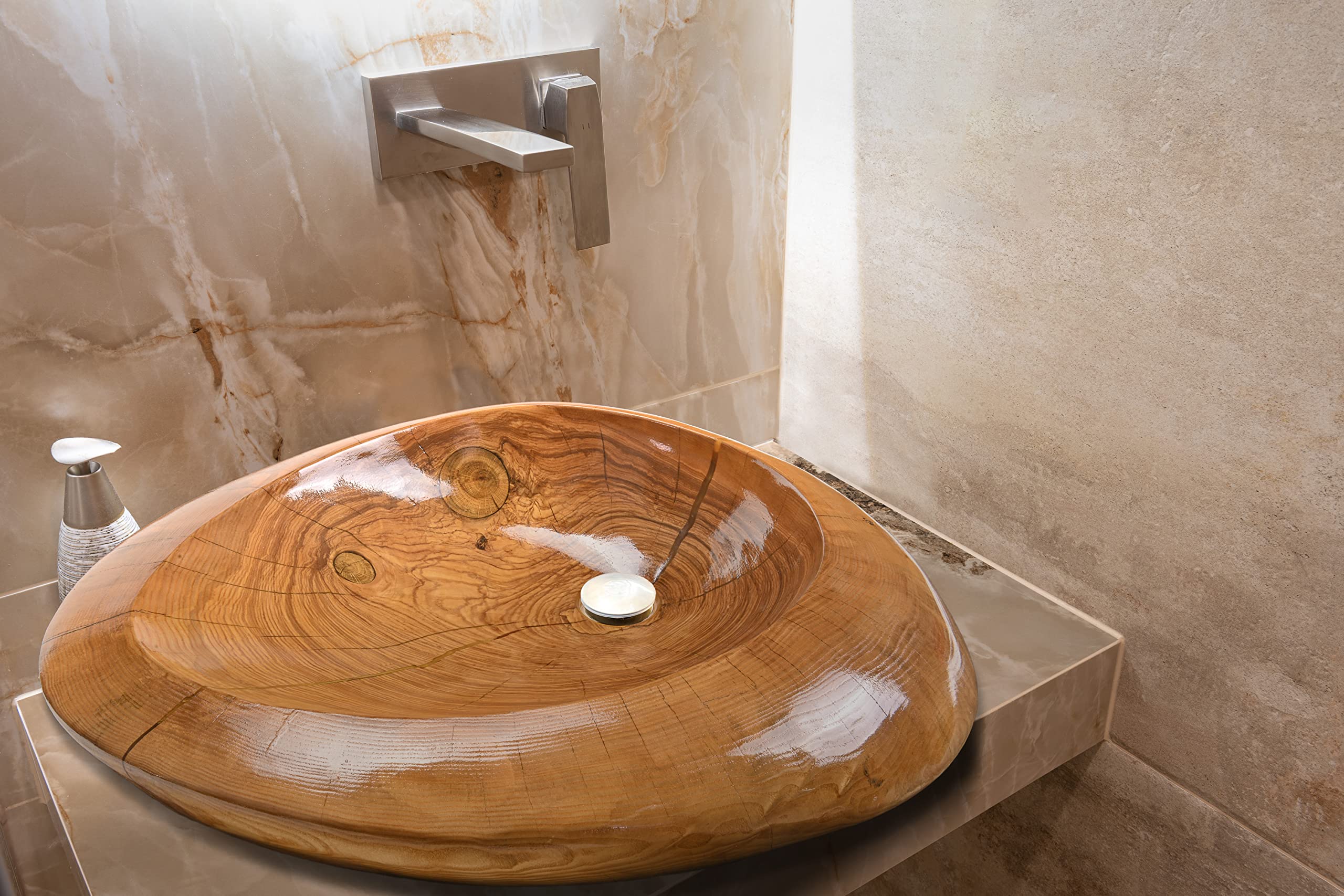 Verda Lavabo de madera natural + válvula de desagüe Click-Clack U110