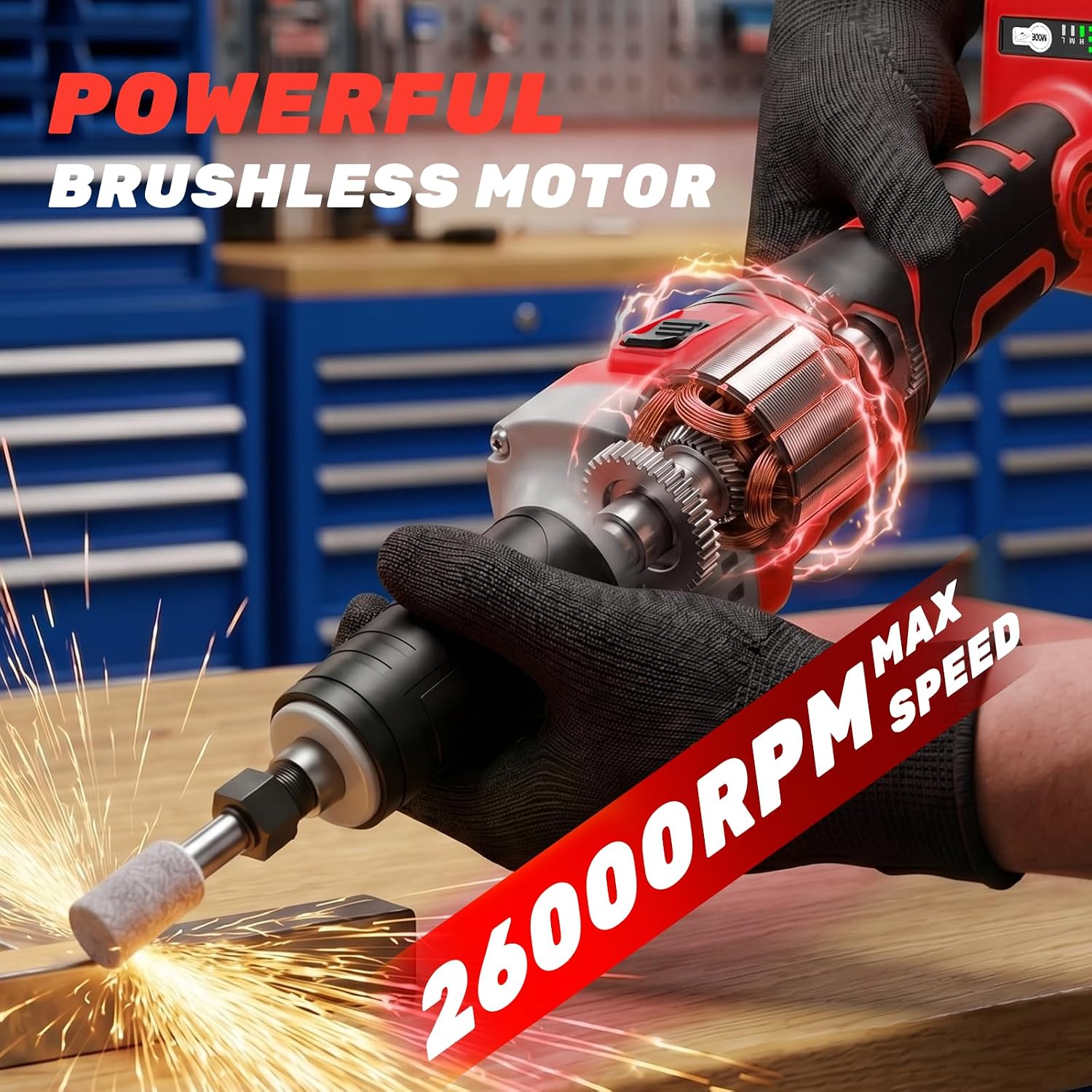 Die Grinder Compatible with Milwaukee 18V Battery(NO Battery), 1100W Cordless Electric Grinder with 3 Adjustable Speed up to 26000RPM, 1/4" Collets for Polishing, Cutting, Rust Removal(Tool Only)