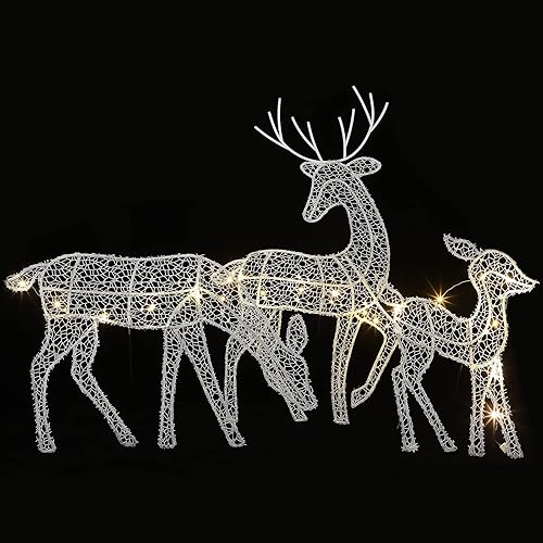 Juego de 3 piezas de renos de Navidad iluminados con ciervos de Navidad, decoración de patio de renos de Navidad, conjunto familiar de ciervos de