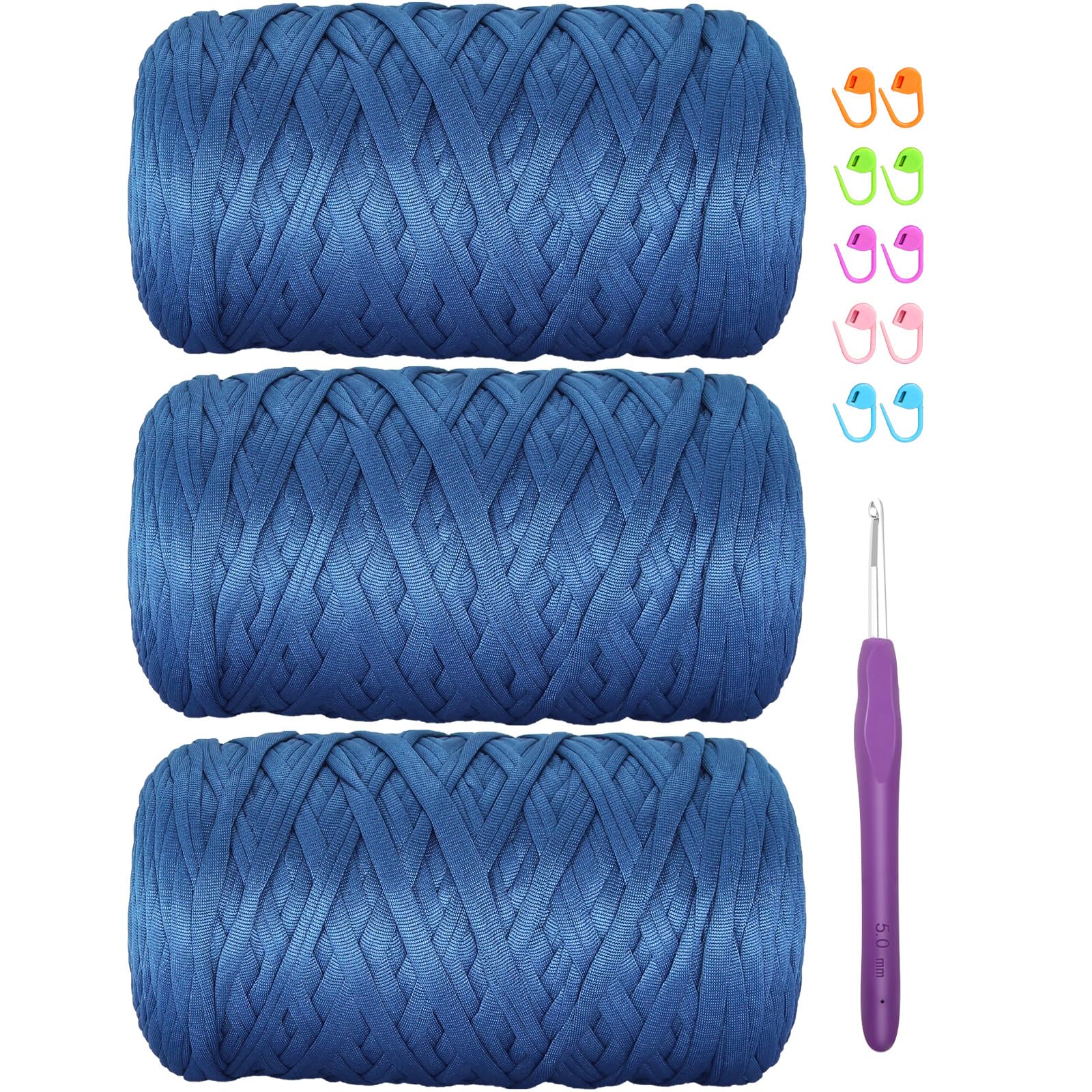 SIMEIQI 1200g T-Shirt Yarn (3x400g) for Crochet, Thick Spaghetti Yarn, Blue — image 1