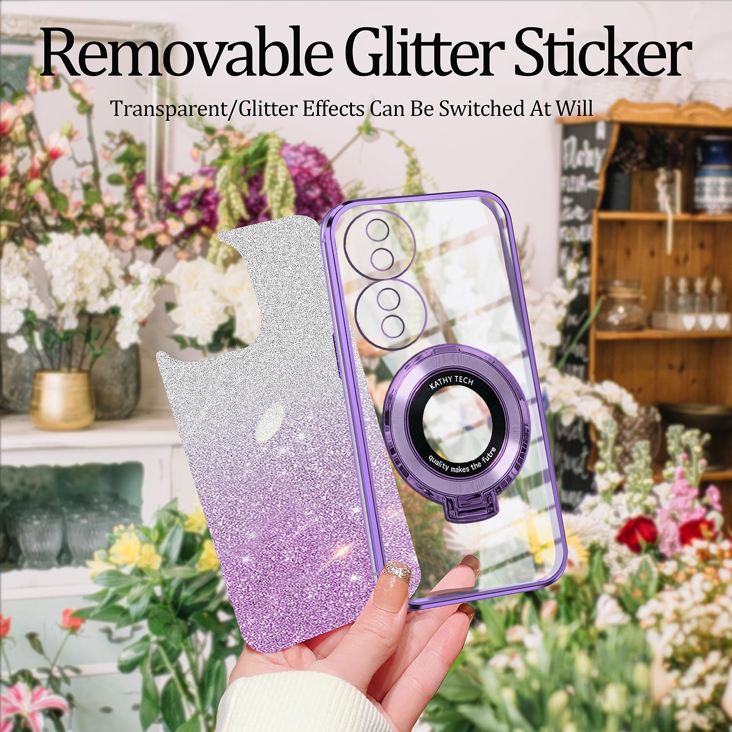 Wousunly Compatible with Honor 90 Smart/Honor X7B Case Clear Glitter - Image 4