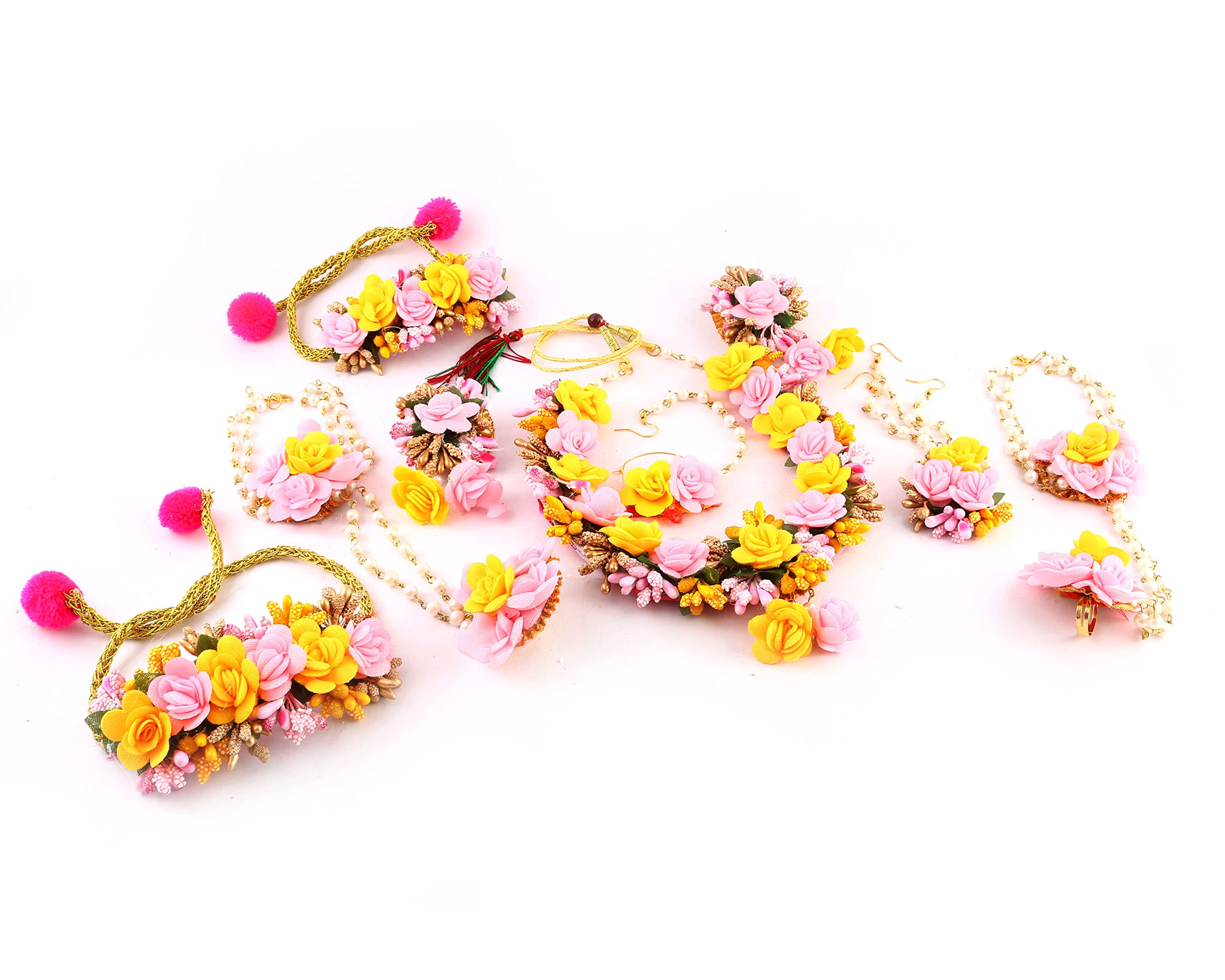 Craftsai Exports Flower Baby Necklace Set with Maang Tika, Earrings, Nath and Bracelet for Women and Girls (Mehandi/Haldi/Bridal/Baby Shower/Marriage) (B0BYW5Q4WS) Amazon Price History, Amazon Price Tracker