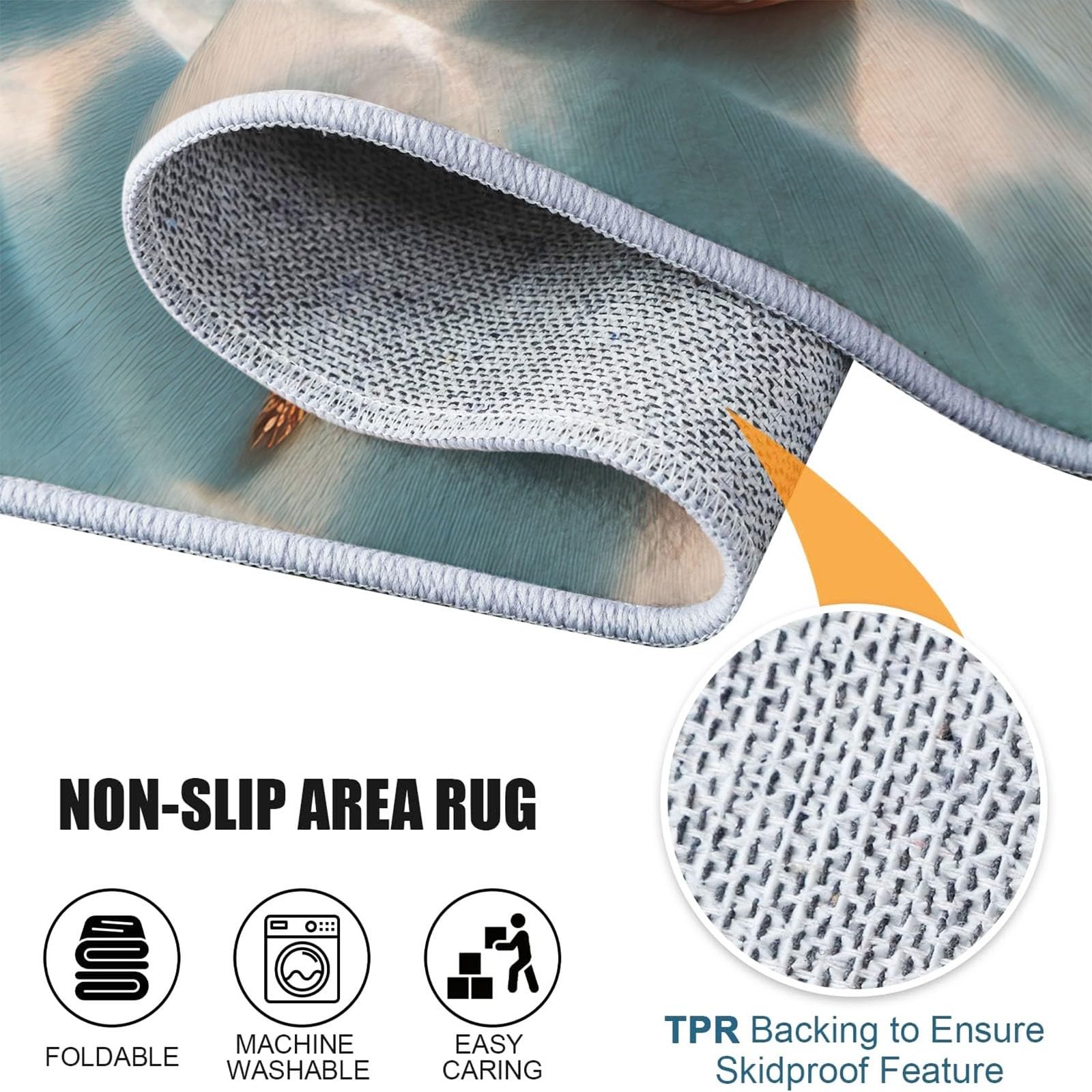 Tapis Poil Ras Antidérapante, Style Décontracté Bleu Et Blanc Lavable Machine Résistante à la Tache Moquette, Monde sous-Marin Plage Étoile De Mer Coquillage Tapis pour Couloir Chambre, 100 x 150 cm