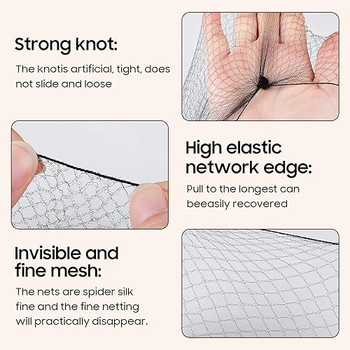 Miniatura 6 de 50 redes para el cabello para moños, juego de moños de malla con borde elástico invisible de 20 pulgadas con 40 horquillas para el cabello, donas