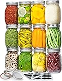 Vtopmart Regular Mouth Glass Mason Jars 16 oz, 12 Pack Glass Canning Jars with Metal Airtight Lids and Bands, for Meal Prep, Food Storage, Canning, Preserving, Drinking, Overnight Oats, DIY Projects