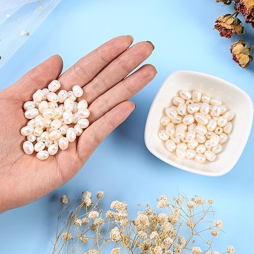 Miniatura 5 de Cuentas de perlas cultivadas en agua dulce, 100 piezas de 7 a 0.394in para hacer joyas, cuentas ovaladas naturales, piedras preciosas sueltas de