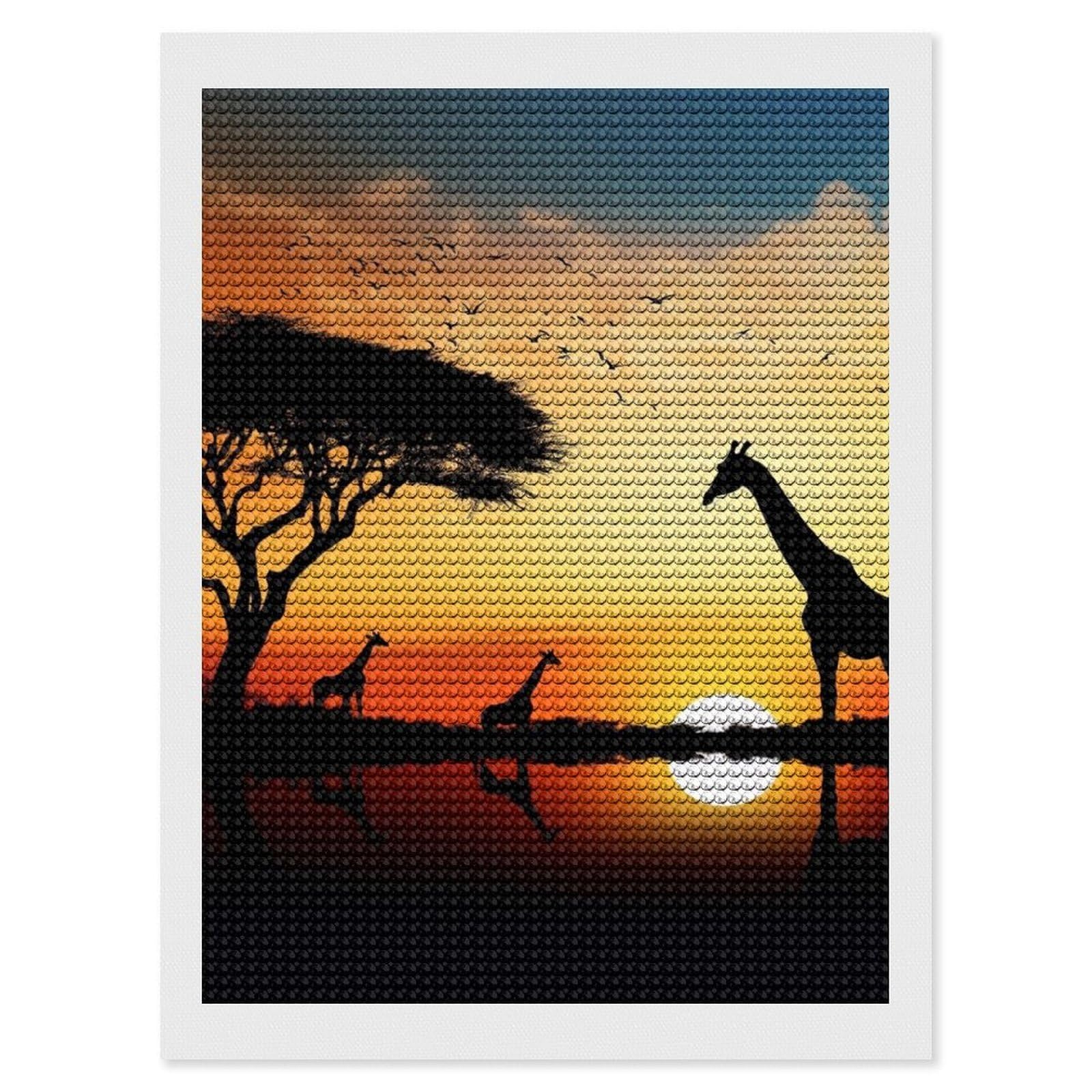 Giraffe Sunset Diamond Art Kits for Adults, DIY 5D Diamonds Painting Kits for Beginner, Round Full Drill Diamond Dots Painting, Diamonds Pictures Gem Art and Crafts Wall Decor 12"x16"