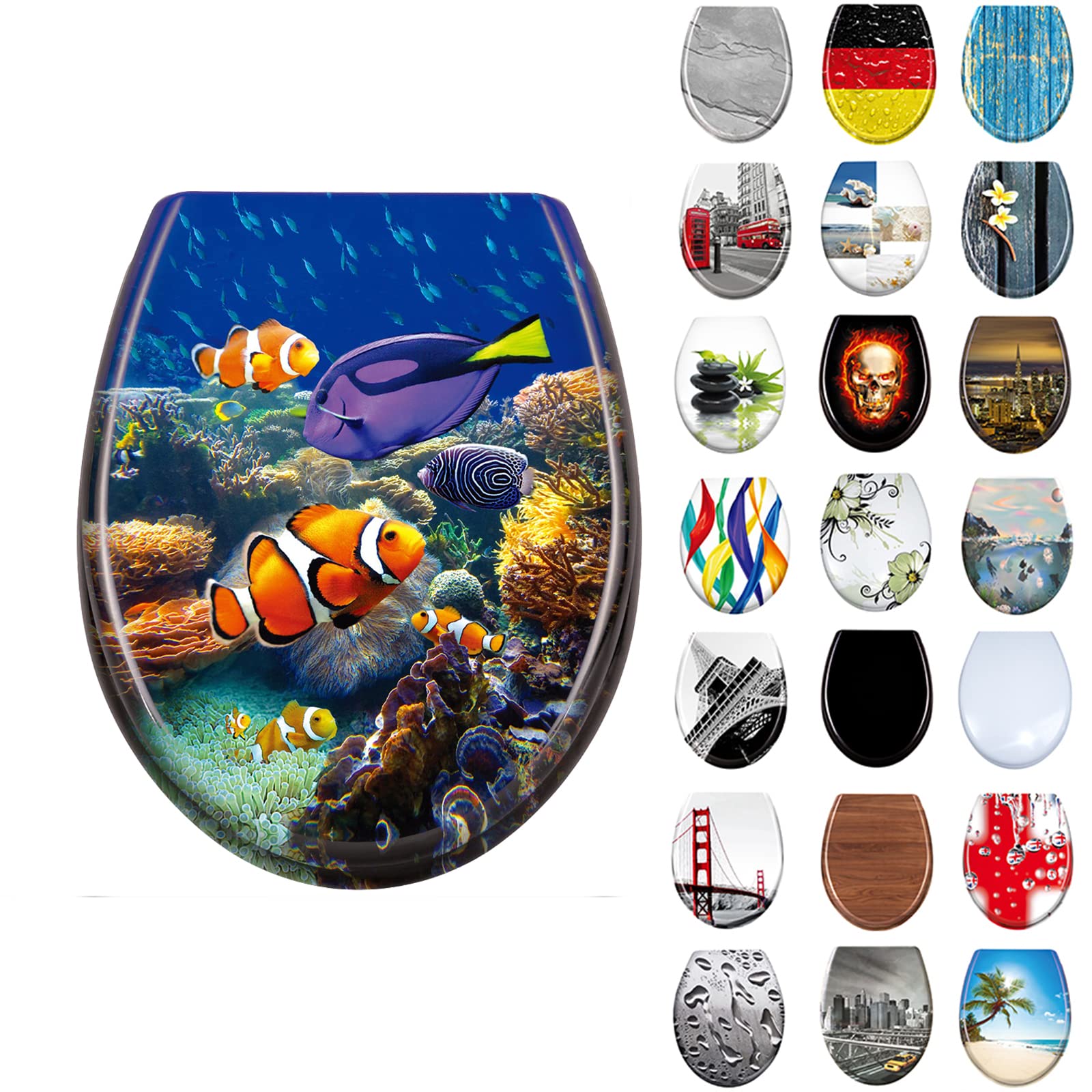 LARS360 Toiletdeksel, wc-bril met softclosemechanisme, van duroplast en roestvrij staal, antistatisch antibacterieel, gemakkelijk te reinigen, afneembaar, voor de meeste wc-deksels, hangtoiletten, 45 x 38 cm (stenen