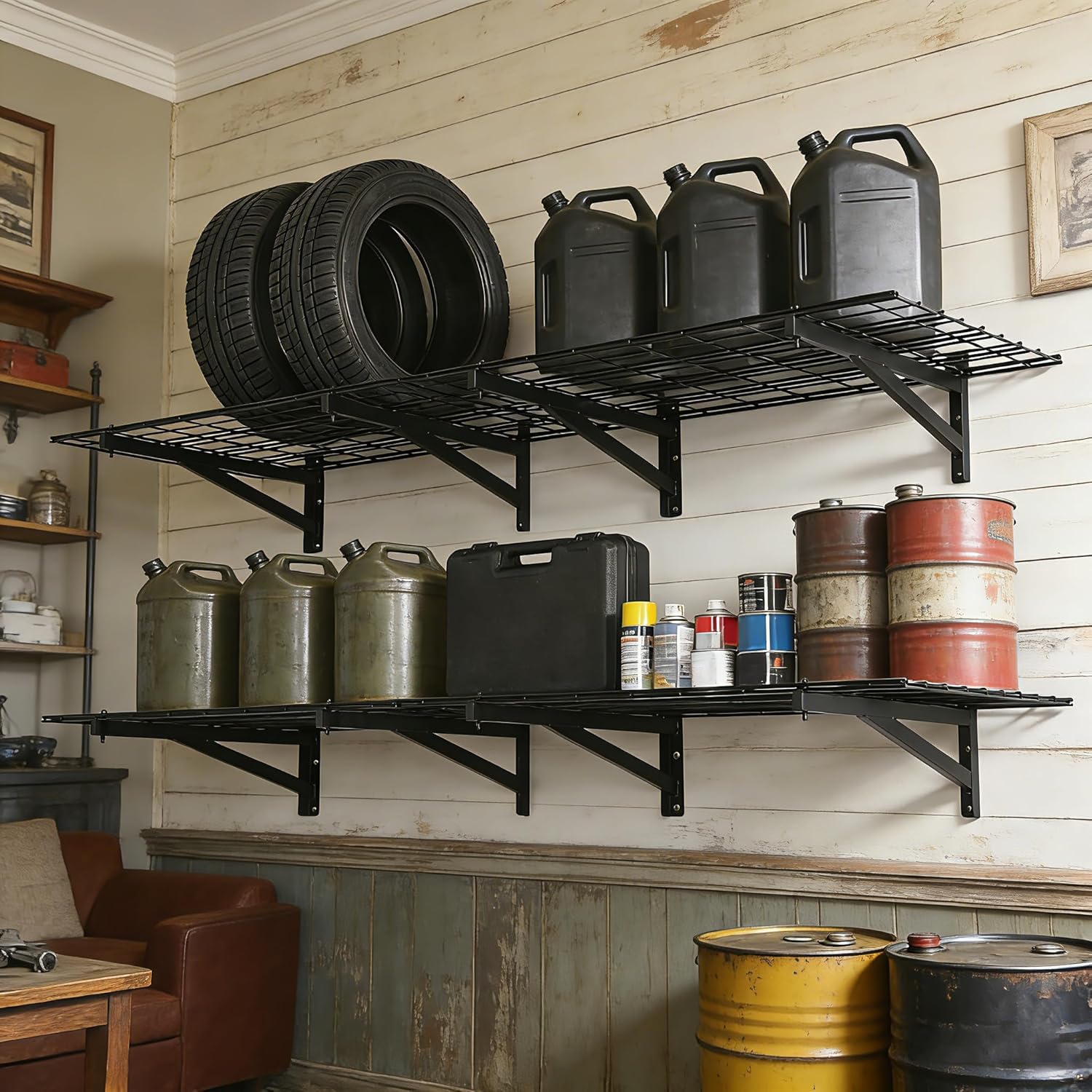 4 Pack Heavy Duty Garage Wall Shelving Set (2x3ft), Wall Mounted Garage Shelves 1400lbs Capacity, 24"X72" Shelf Storage Rack Floating Shelves, Storage Racks for Shop, Shed, Storage Shelve, Black