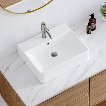 20"x16" Bathroom Vessel Sink Wall Mount, Rectangular Ceramic Basin | 20"x16" square ceramic porcelain sink, Wall mount / countertop, with overflow, Modern floating trough washbasin for bathroom